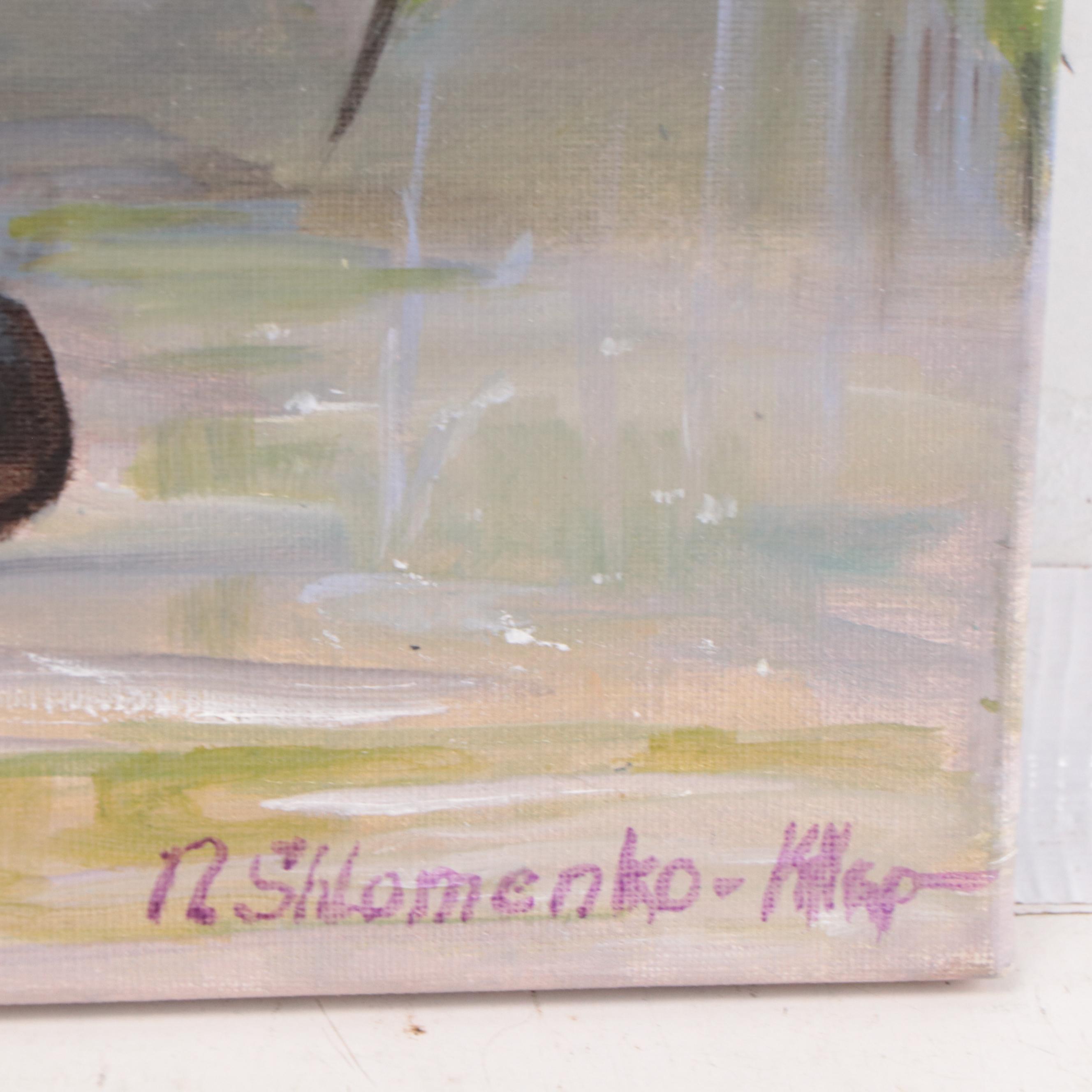 Nataliya Shlomenko Oil Painting of Dachshund "Under An Umbrella," 2022