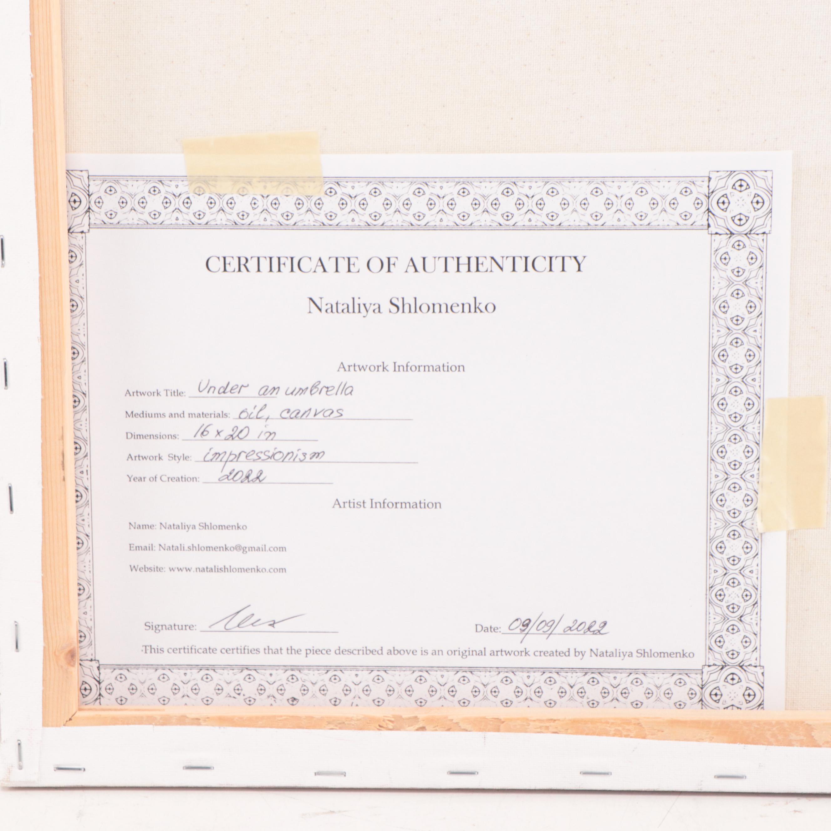 Nataliya Shlomenko Oil Painting of Dachshund "Under An Umbrella," 2022