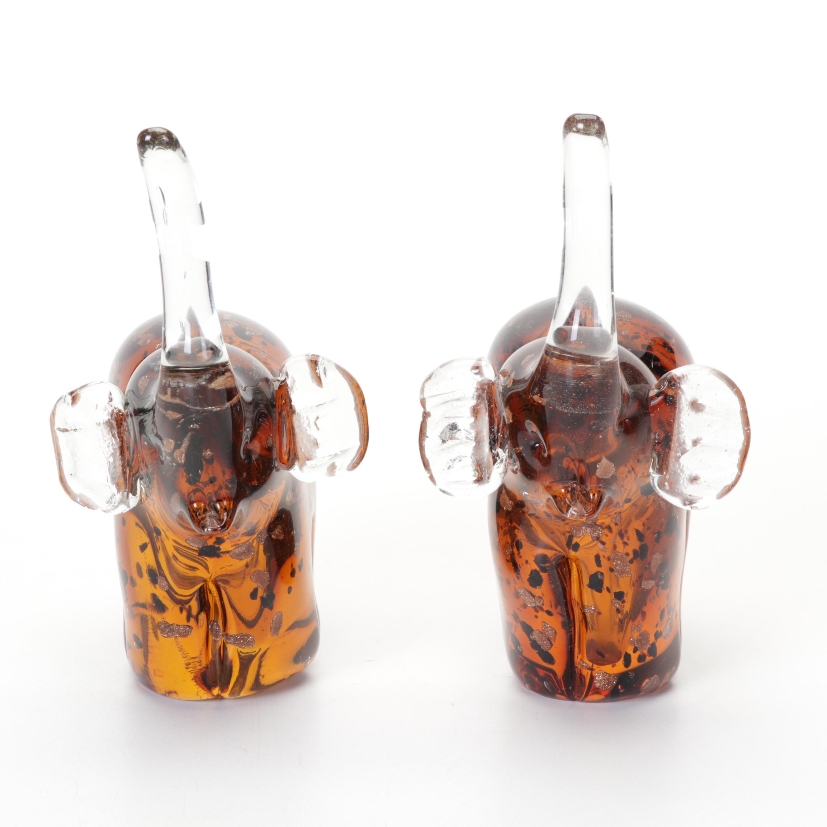 Pair of Murano Style Blown Glass Elephant Figures, 21st Century