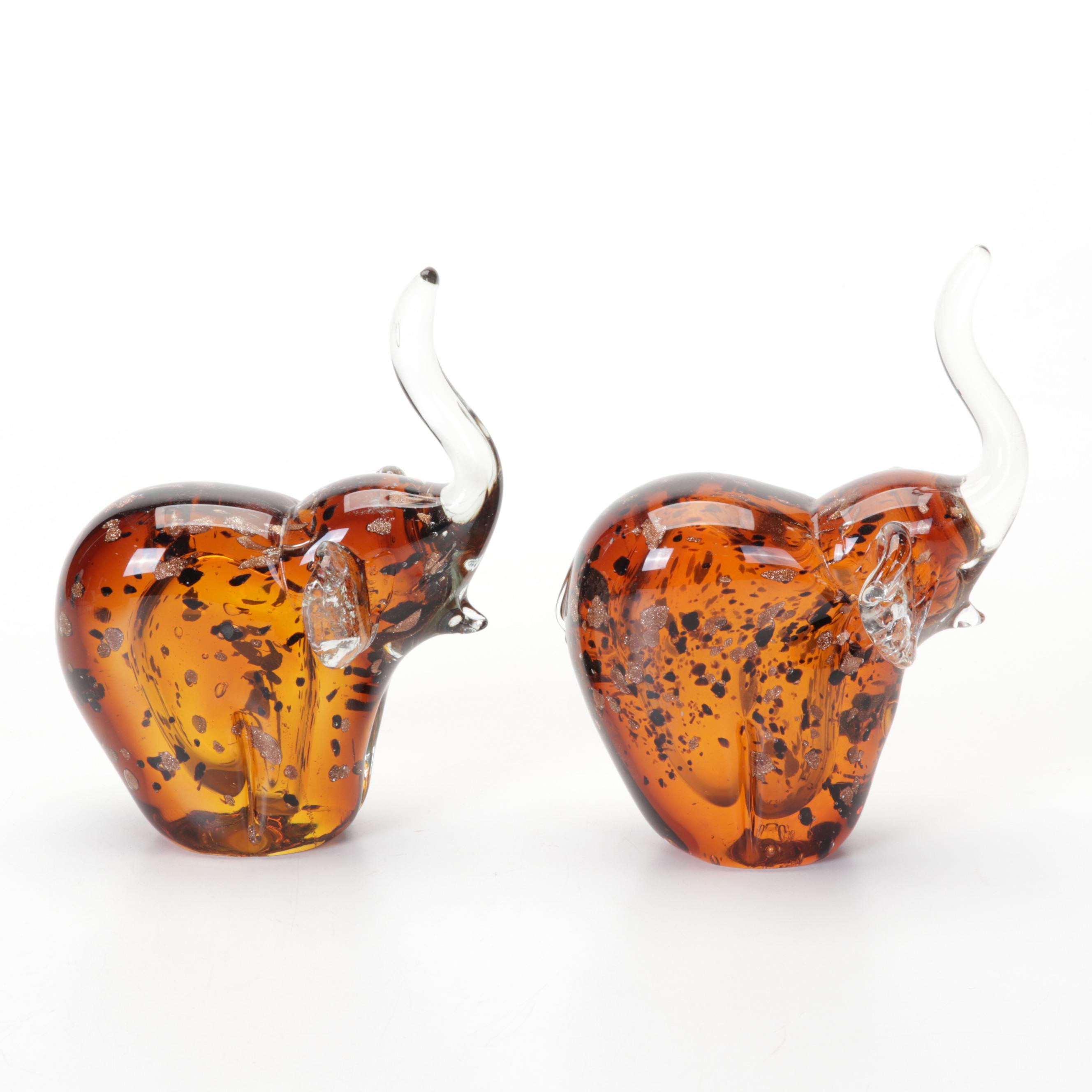 Pair of Murano Style Blown Glass Elephant Figures, 21st Century