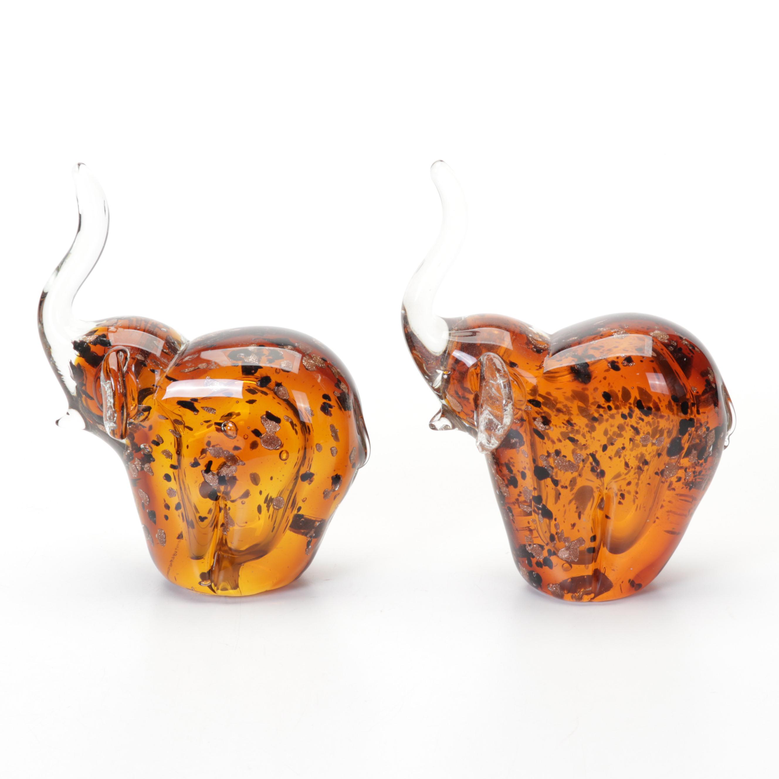 Pair of Murano Style Blown Glass Elephant Figures, 21st Century