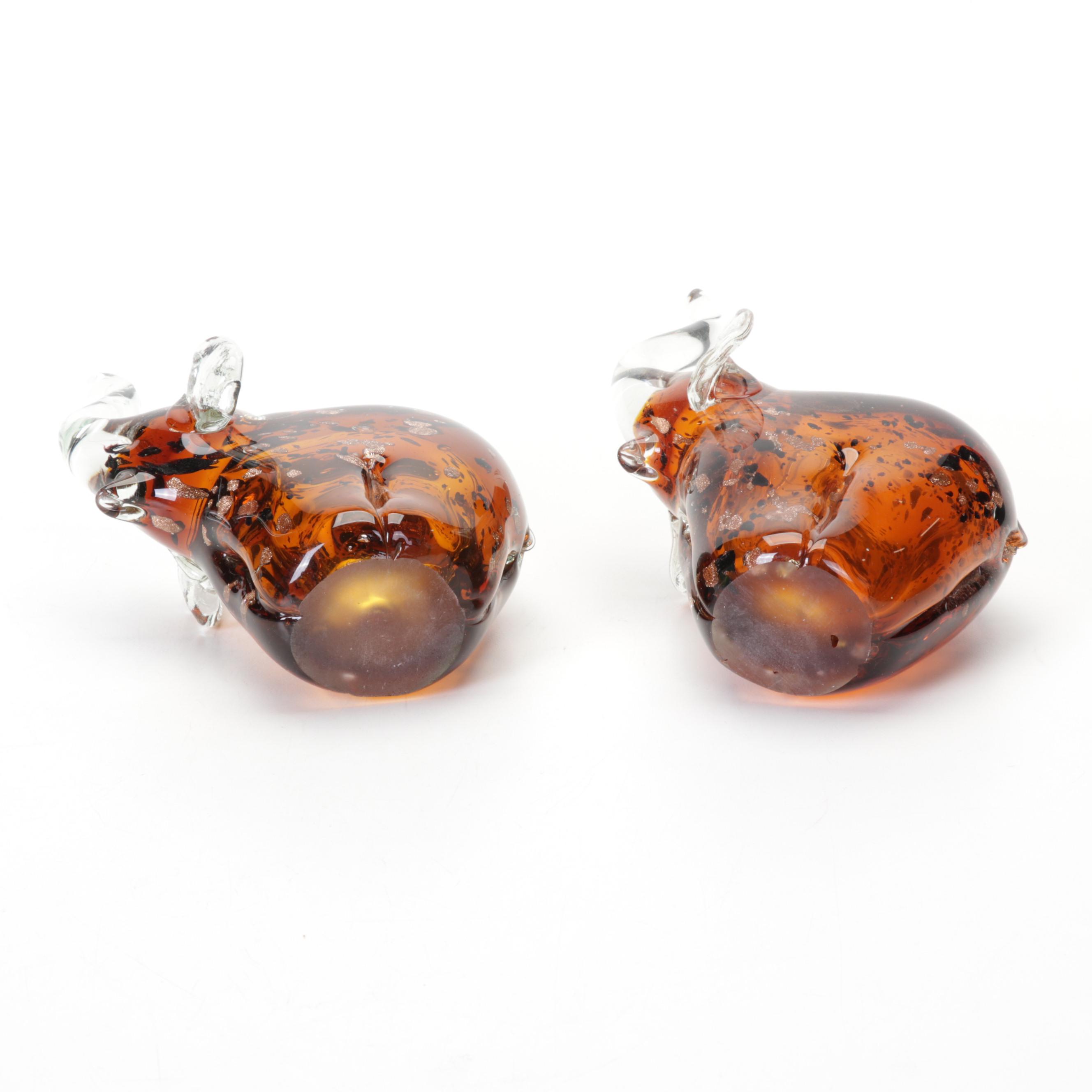 Pair of Murano Style Blown Glass Elephant Figures, 21st Century