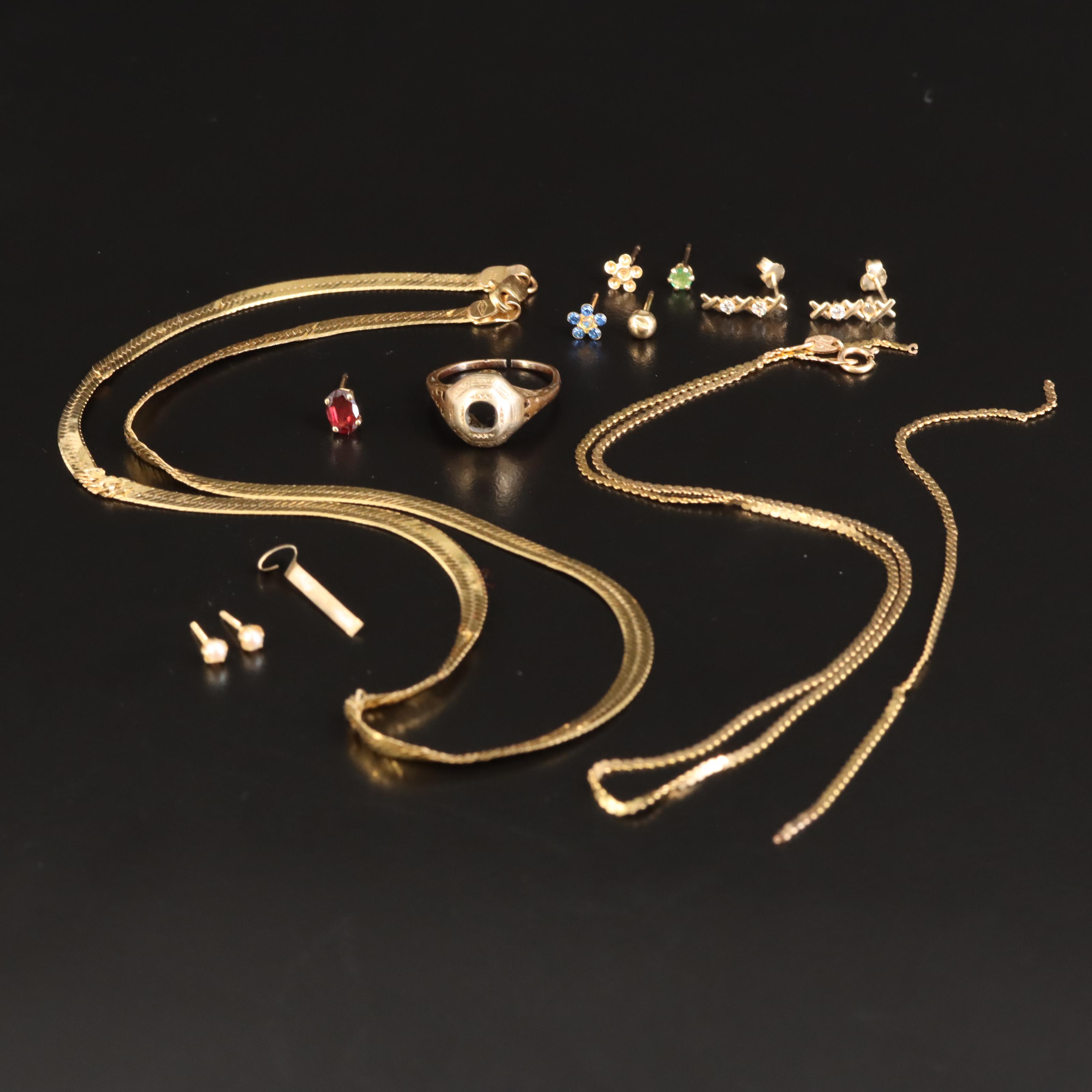 Scrap, Repair and Findings 14K and 10K Jewelry Grouping Including Gemstones