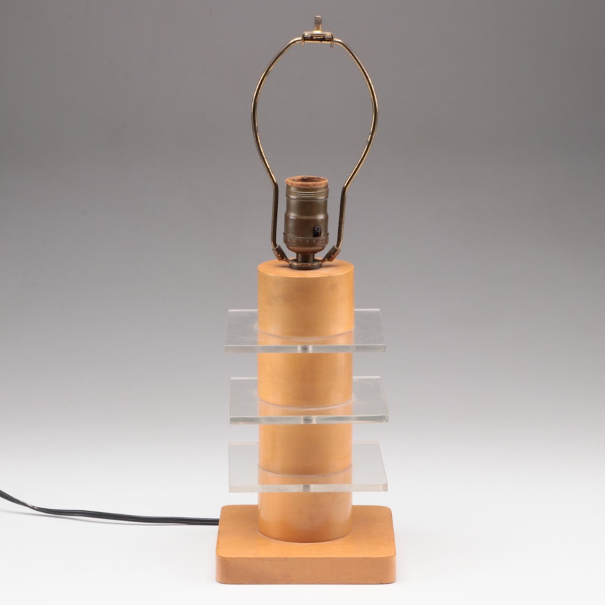 Stacked Acrylic and Wood Table Lamp, Mid-20th Century