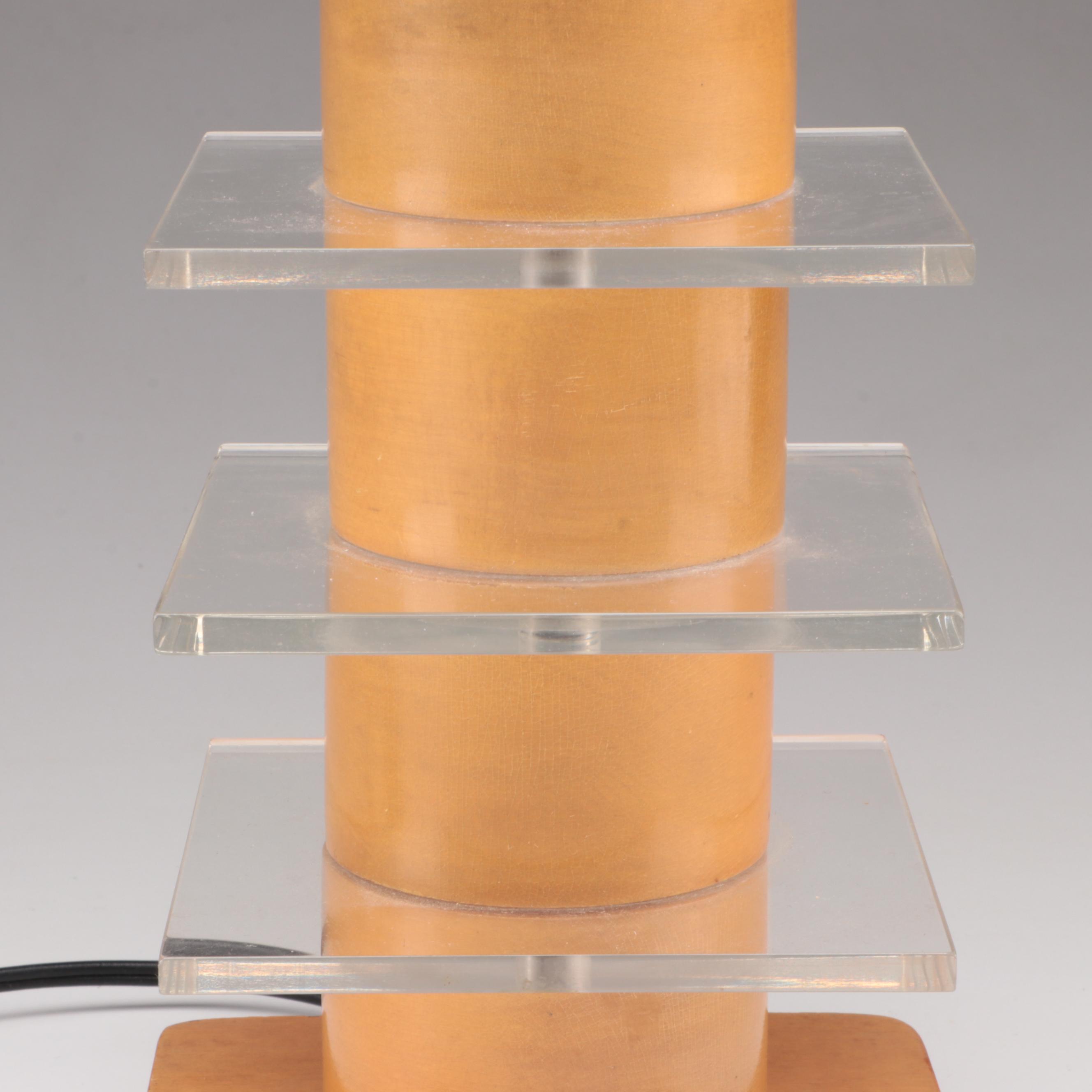 Stacked Acrylic and Wood Table Lamp, Mid-20th Century