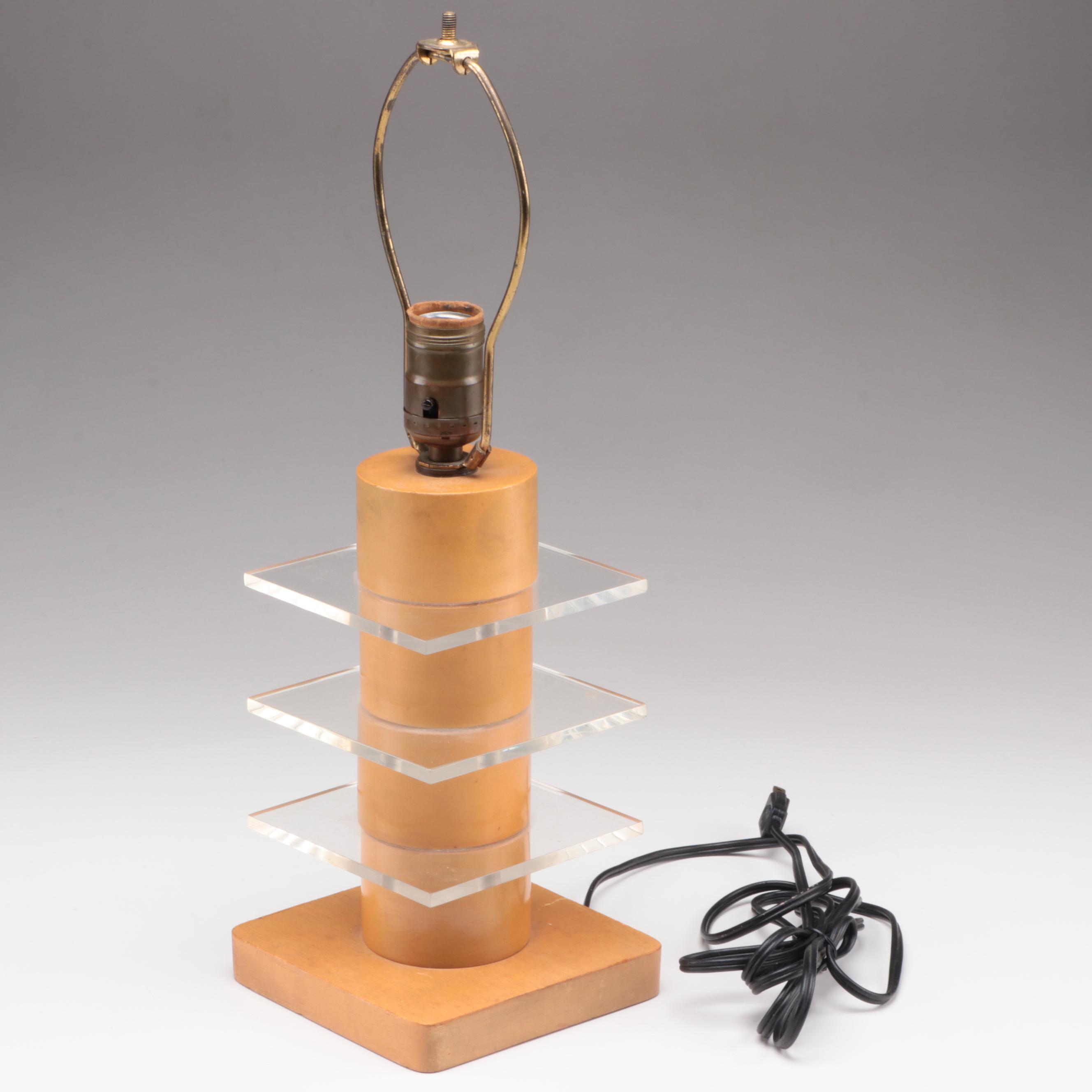 Stacked Acrylic and Wood Table Lamp, Mid-20th Century