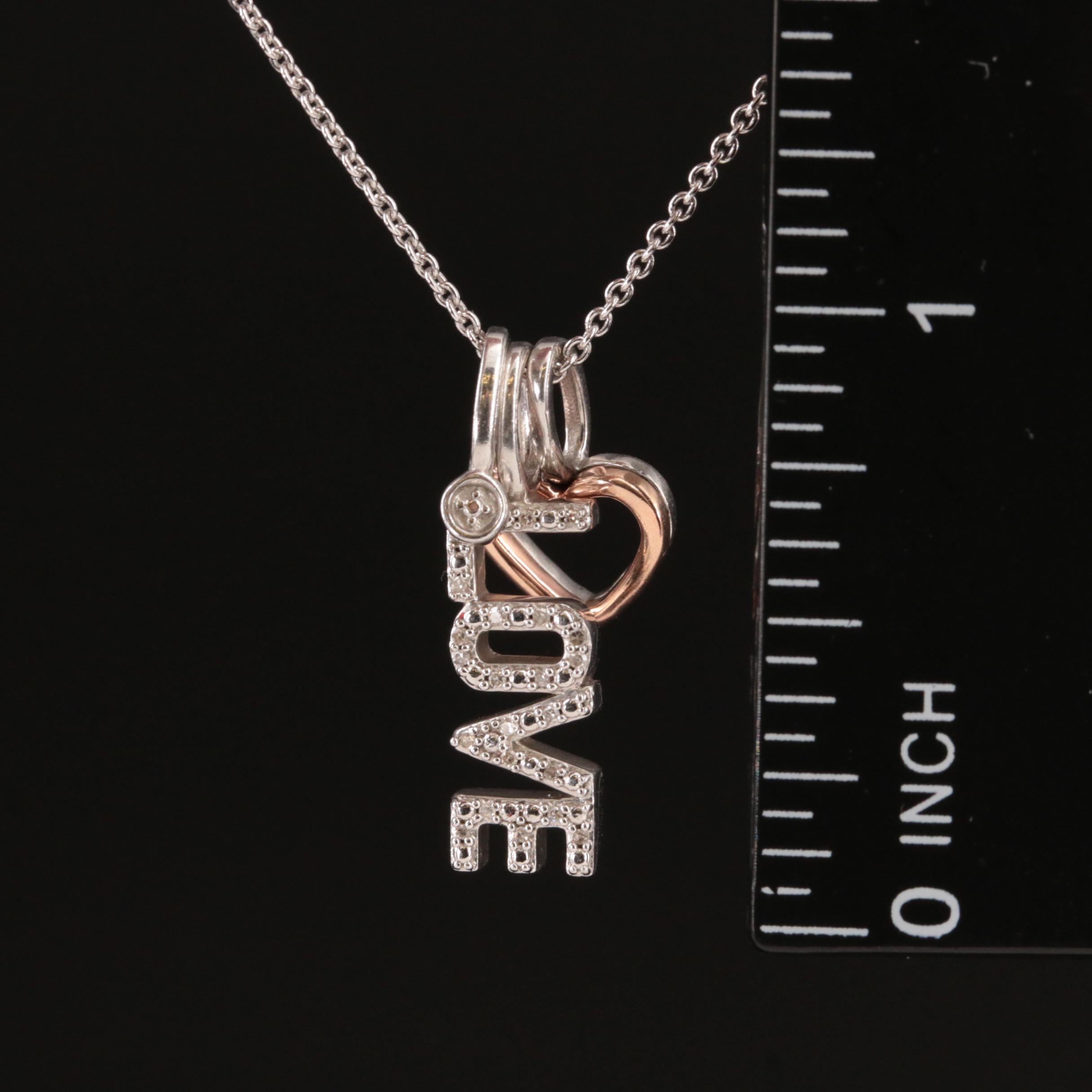 Sterling Diamond Necklace with 10K Rose Gold Accent