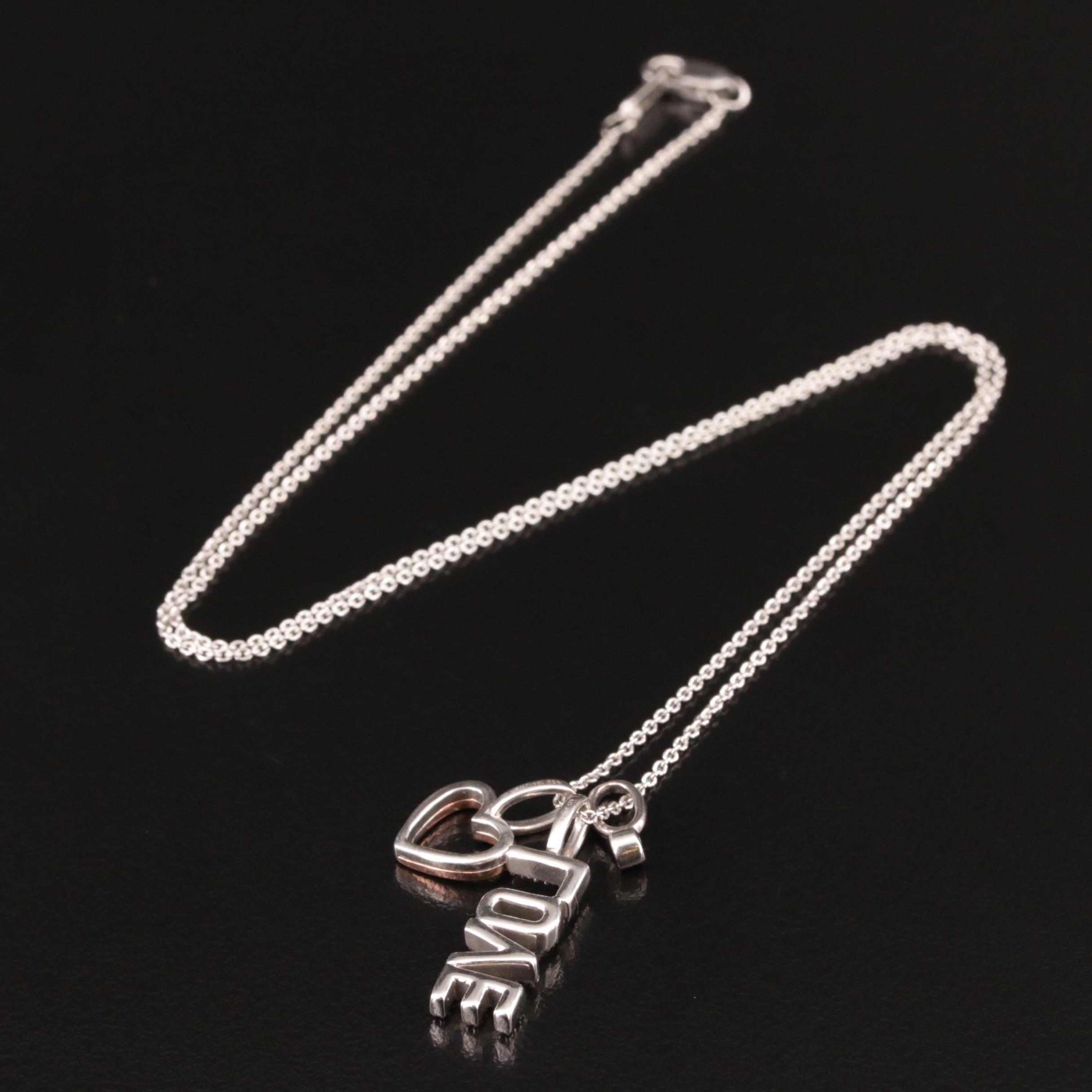 Sterling Diamond Necklace with 10K Rose Gold Accent