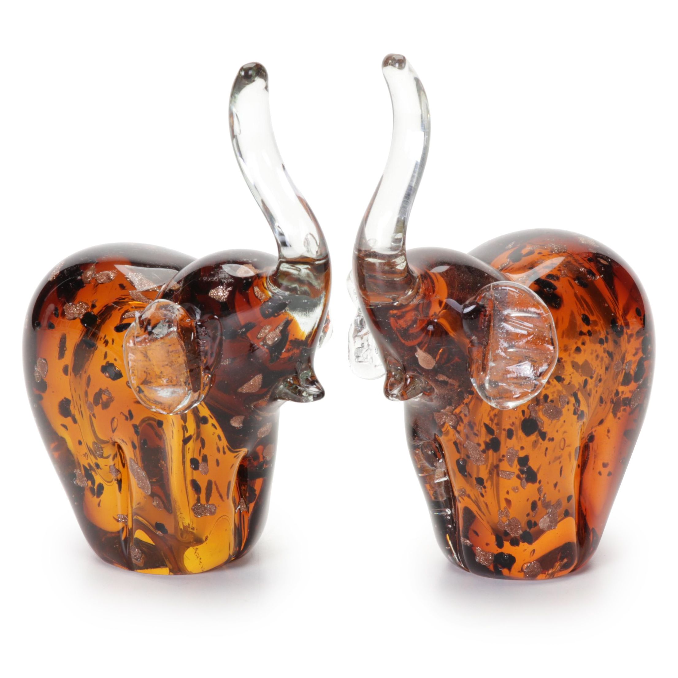 Pair of Murano Style Blown Glass Elephant Figures, 21st Century