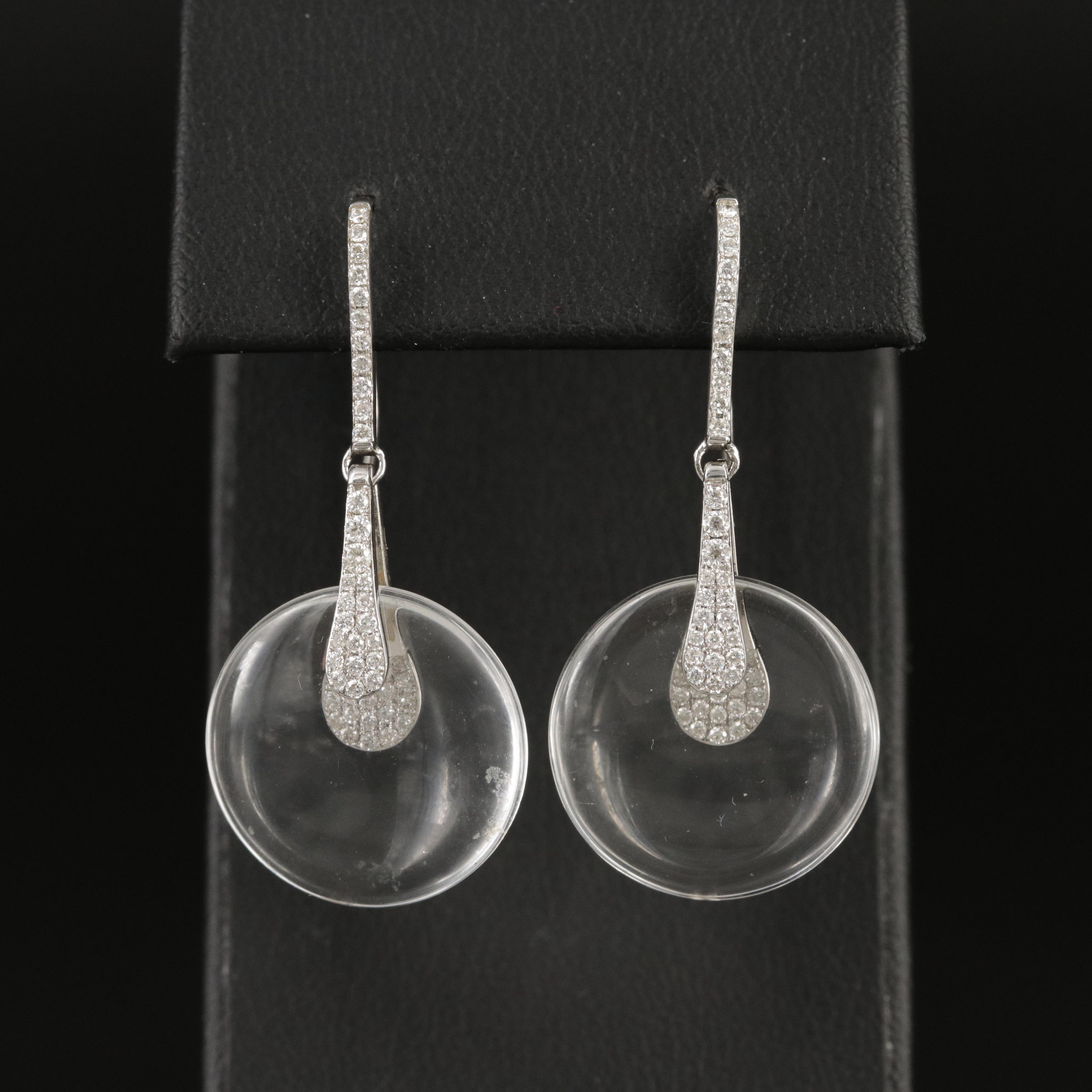 14K Diamond and Rock Crystal Quartz Pendulum Earrings