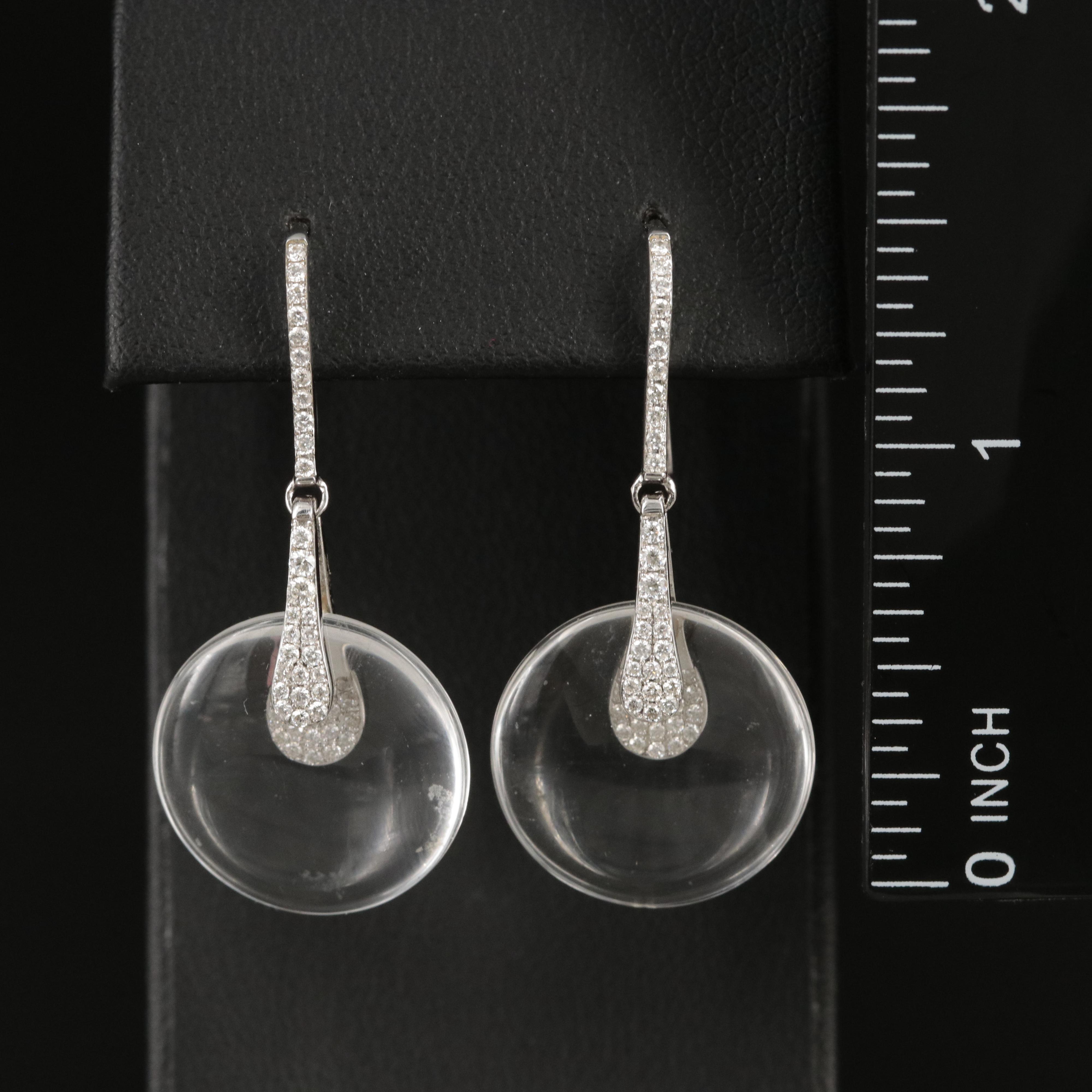 14K Diamond and Rock Crystal Quartz Pendulum Earrings