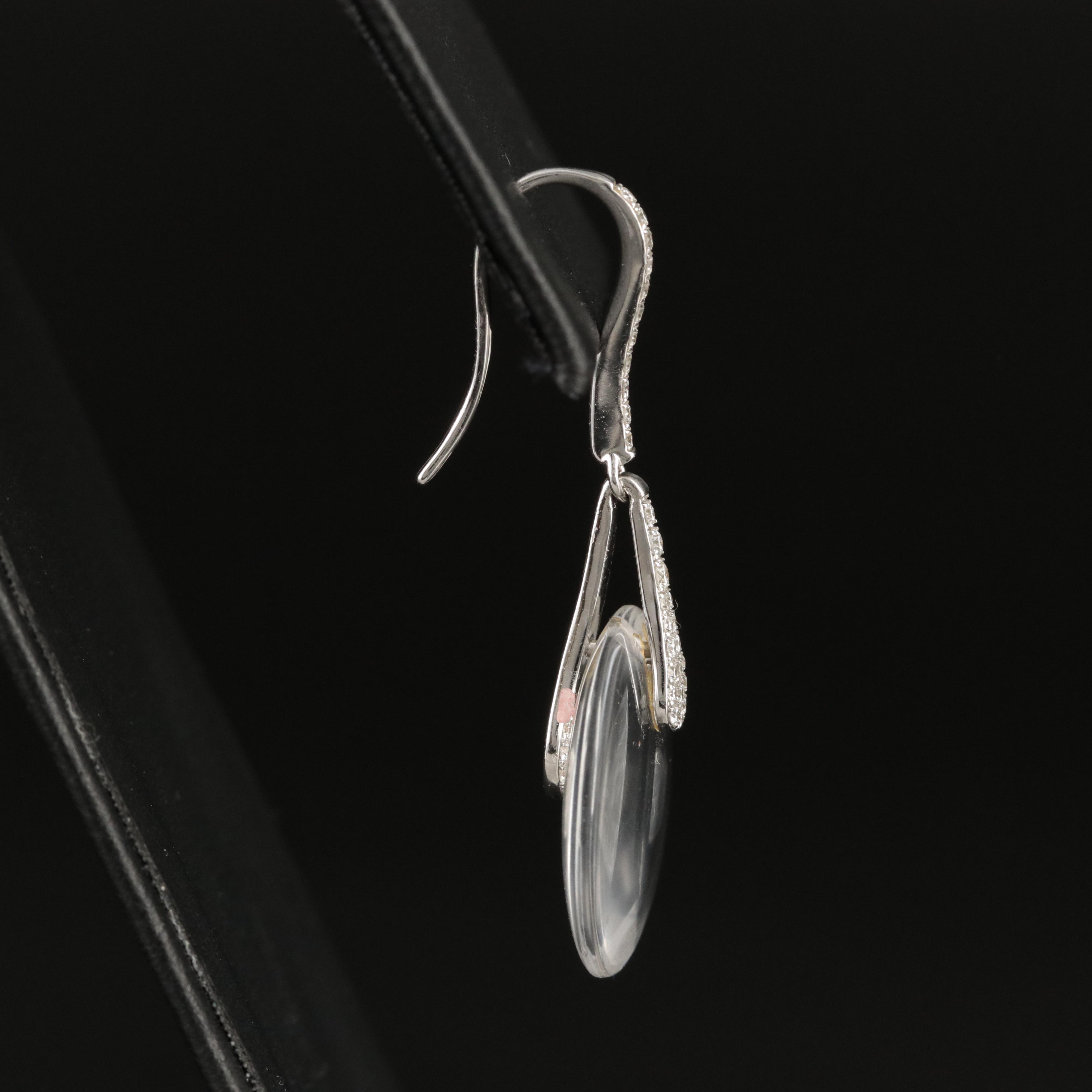 14K Diamond and Rock Crystal Quartz Pendulum Earrings