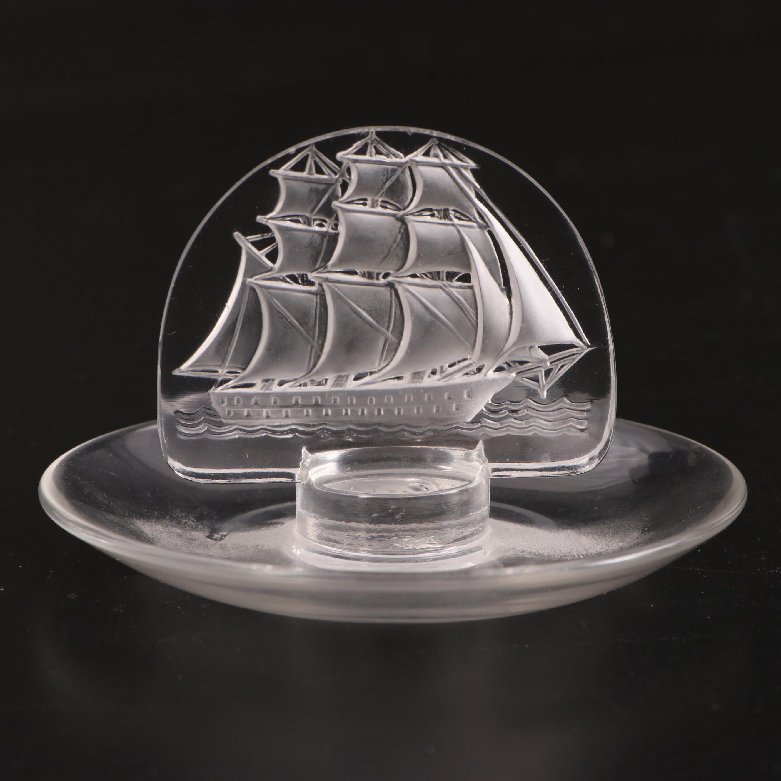 Lalique "Caravelle" Frosted and Clear Ship Motif Crystal Pin Trays