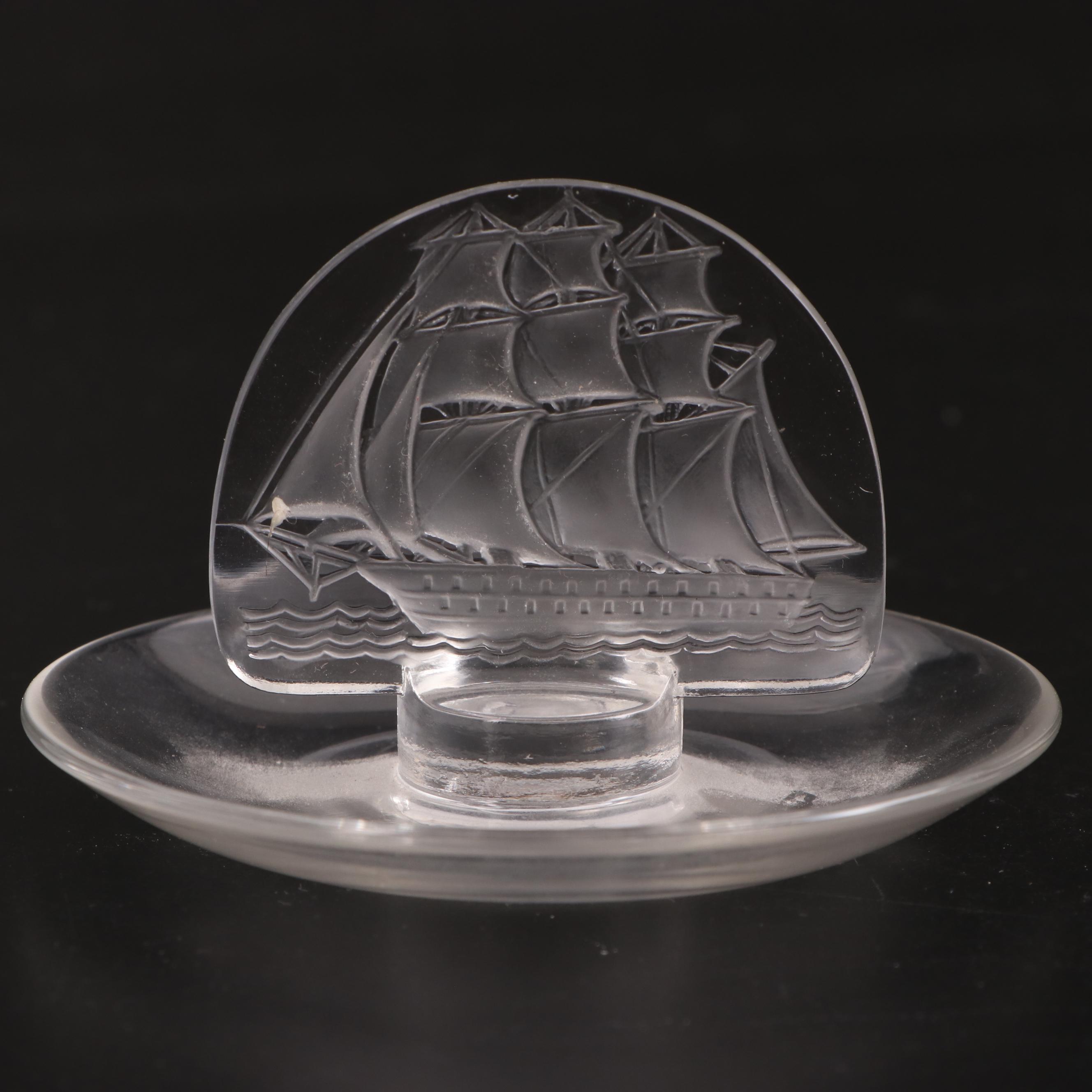 Lalique "Caravelle" Frosted and Clear Ship Motif Crystal Pin Trays
