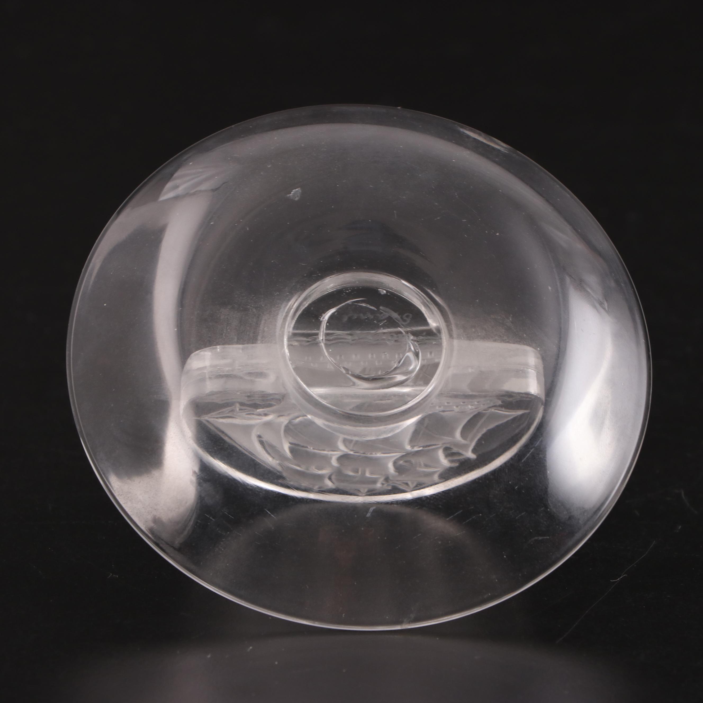 Lalique "Caravelle" Frosted and Clear Ship Motif Crystal Pin Trays