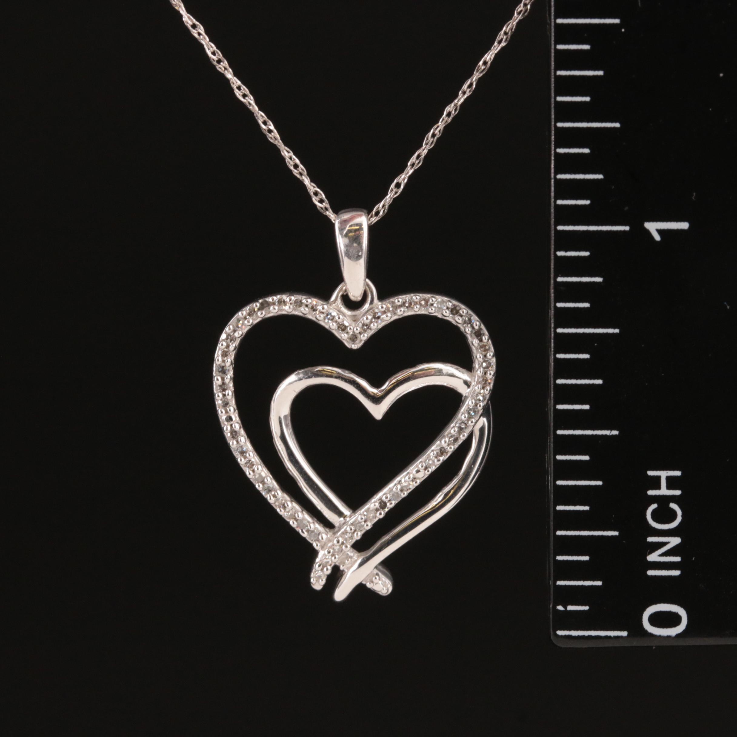 Sterling Diamond Double Heart Pendant Necklace