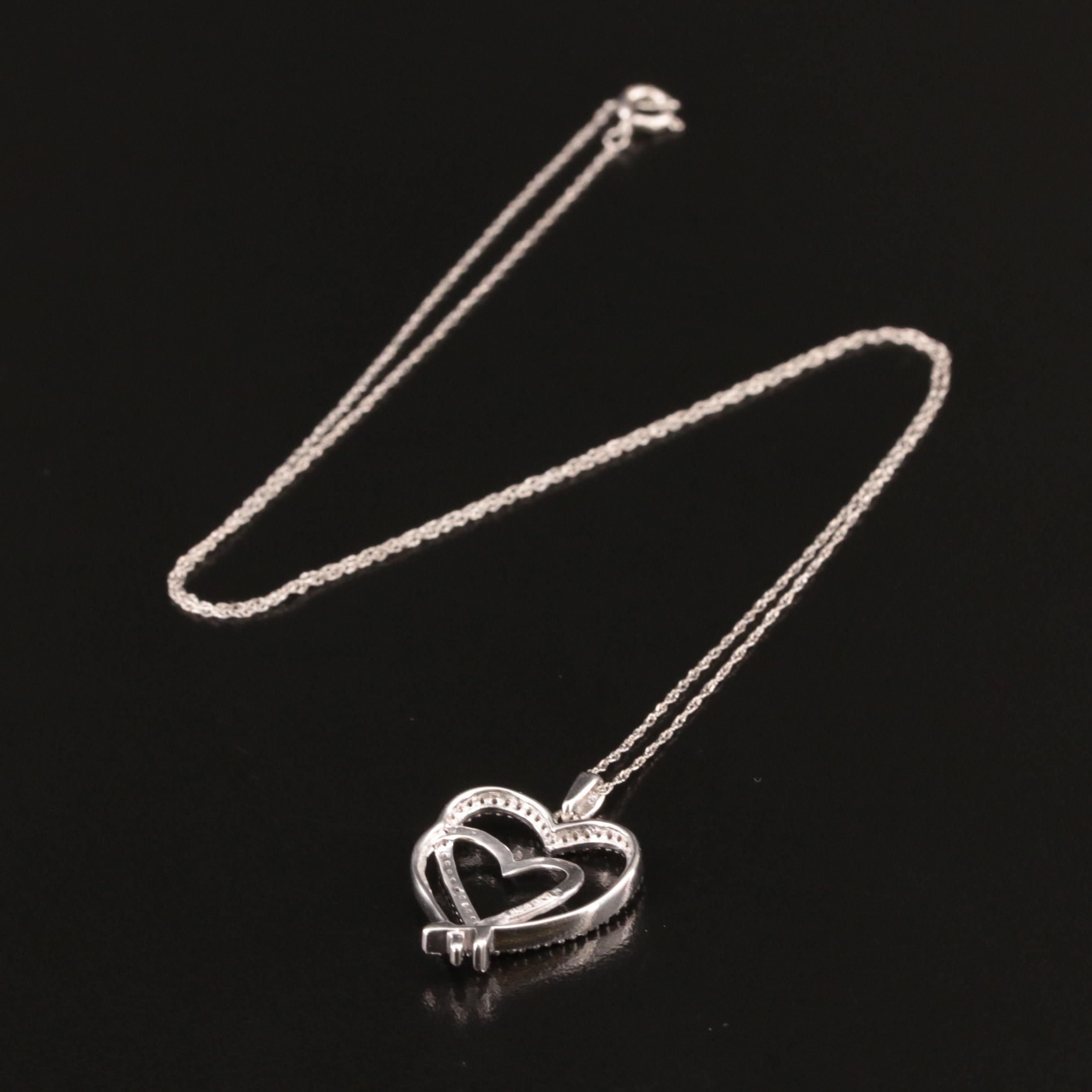 Sterling Diamond Double Heart Pendant Necklace
