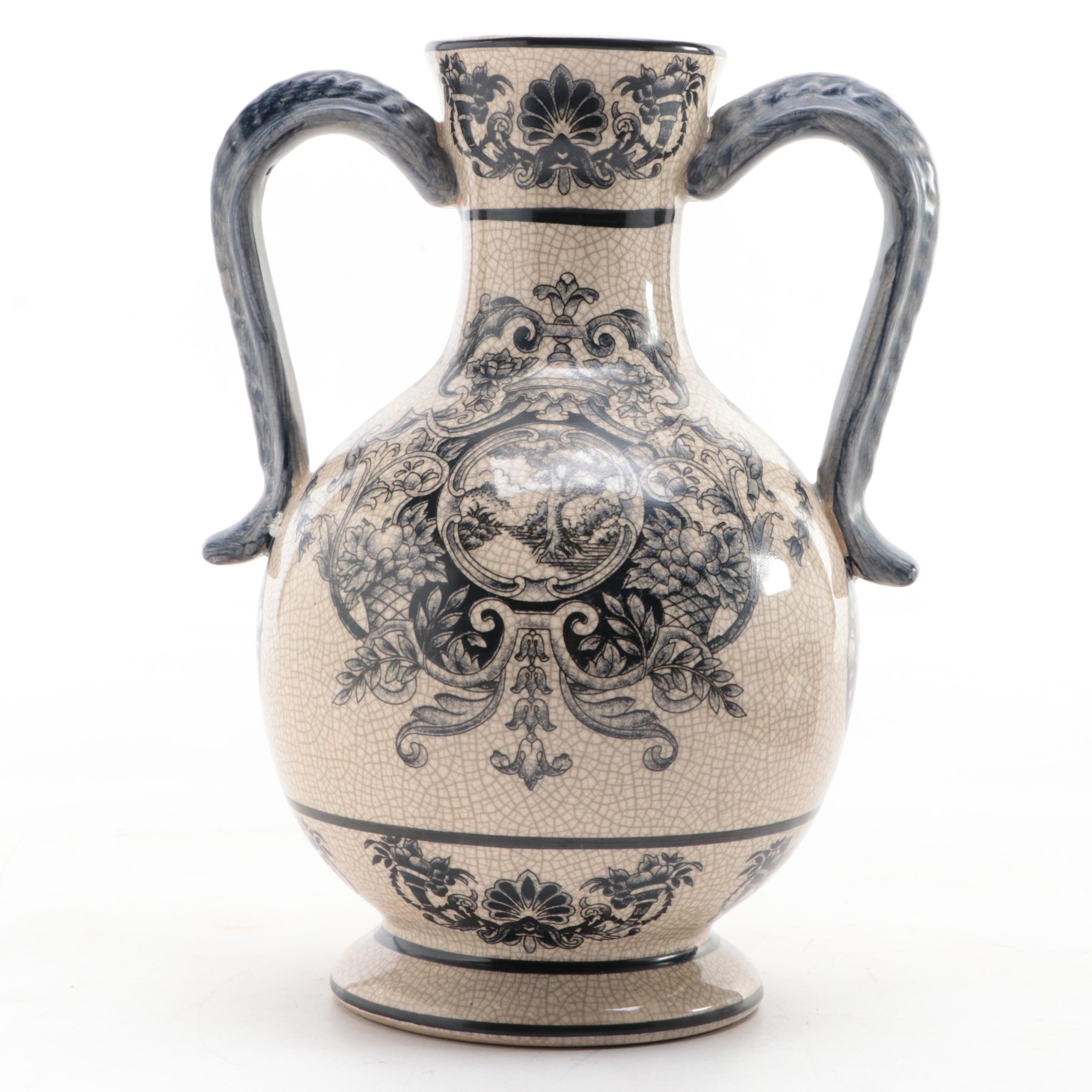 Chinese Pottery Urn With Carved Three-Elephant Figurine