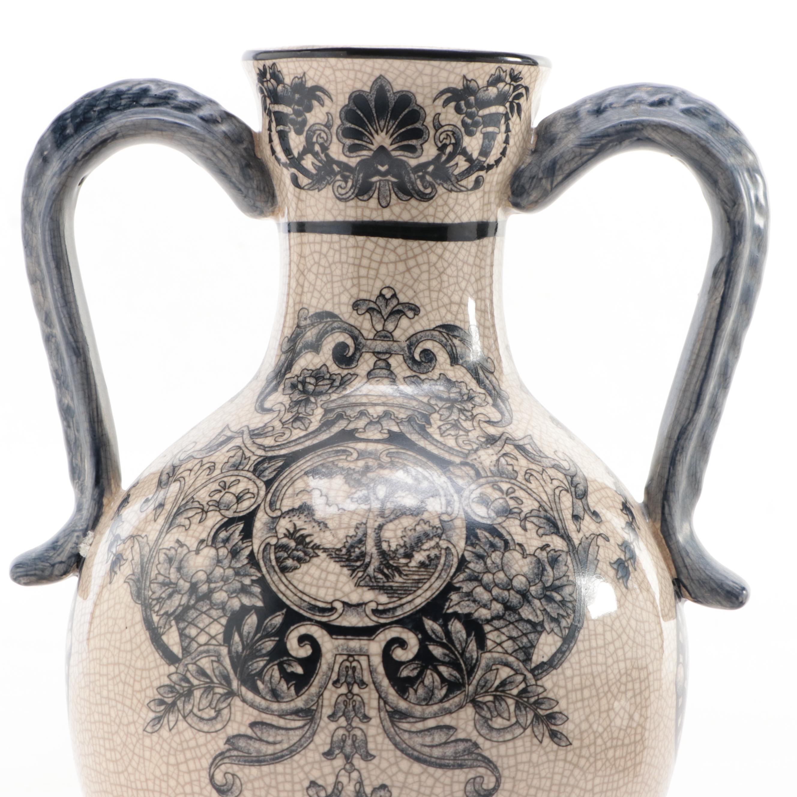 Chinese Pottery Urn With Carved Three-Elephant Figurine