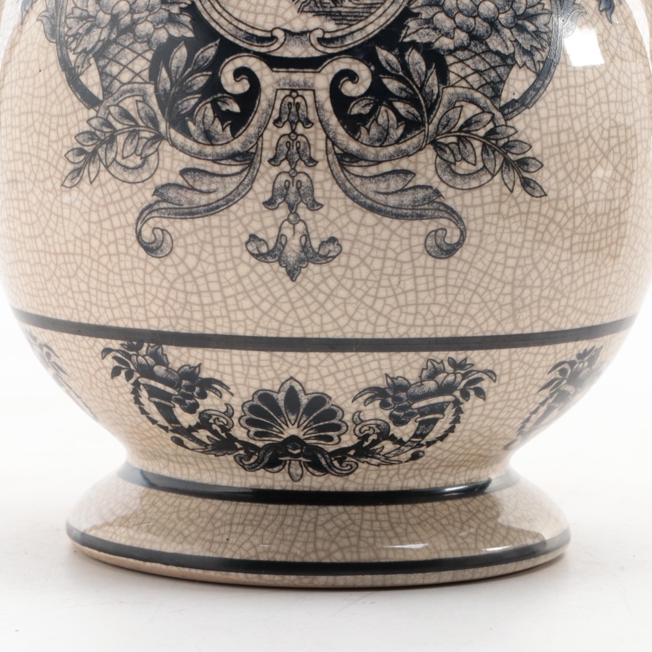 Chinese Pottery Urn With Carved Three-Elephant Figurine