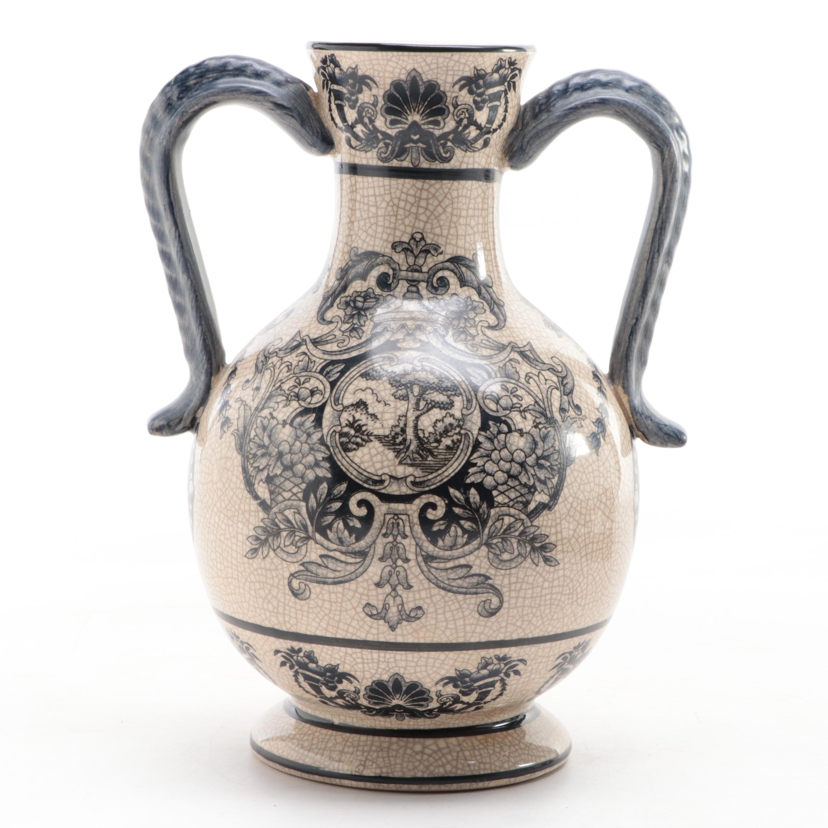 Chinese Pottery Urn With Carved Three-Elephant Figurine