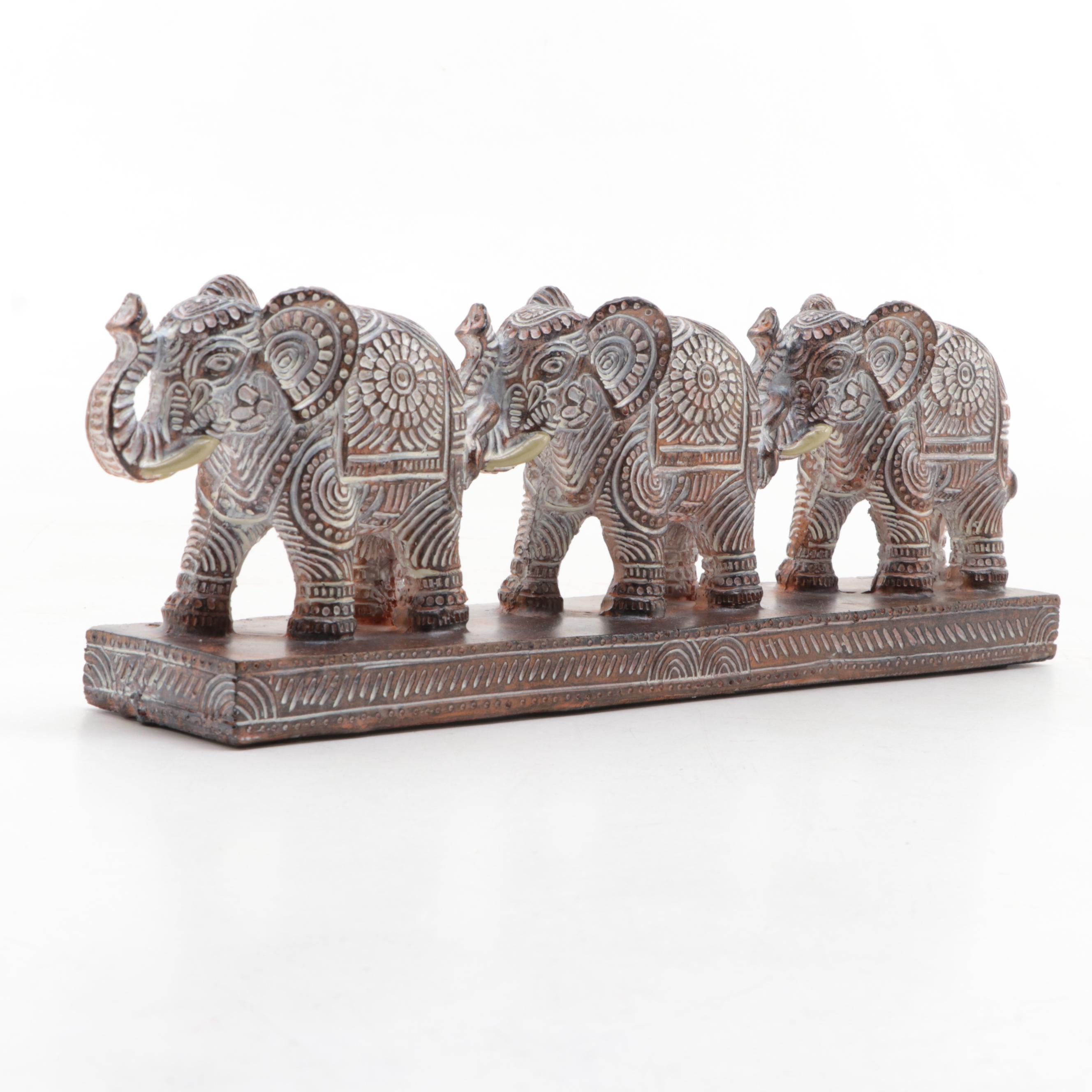 Chinese Pottery Urn With Carved Three-Elephant Figurine