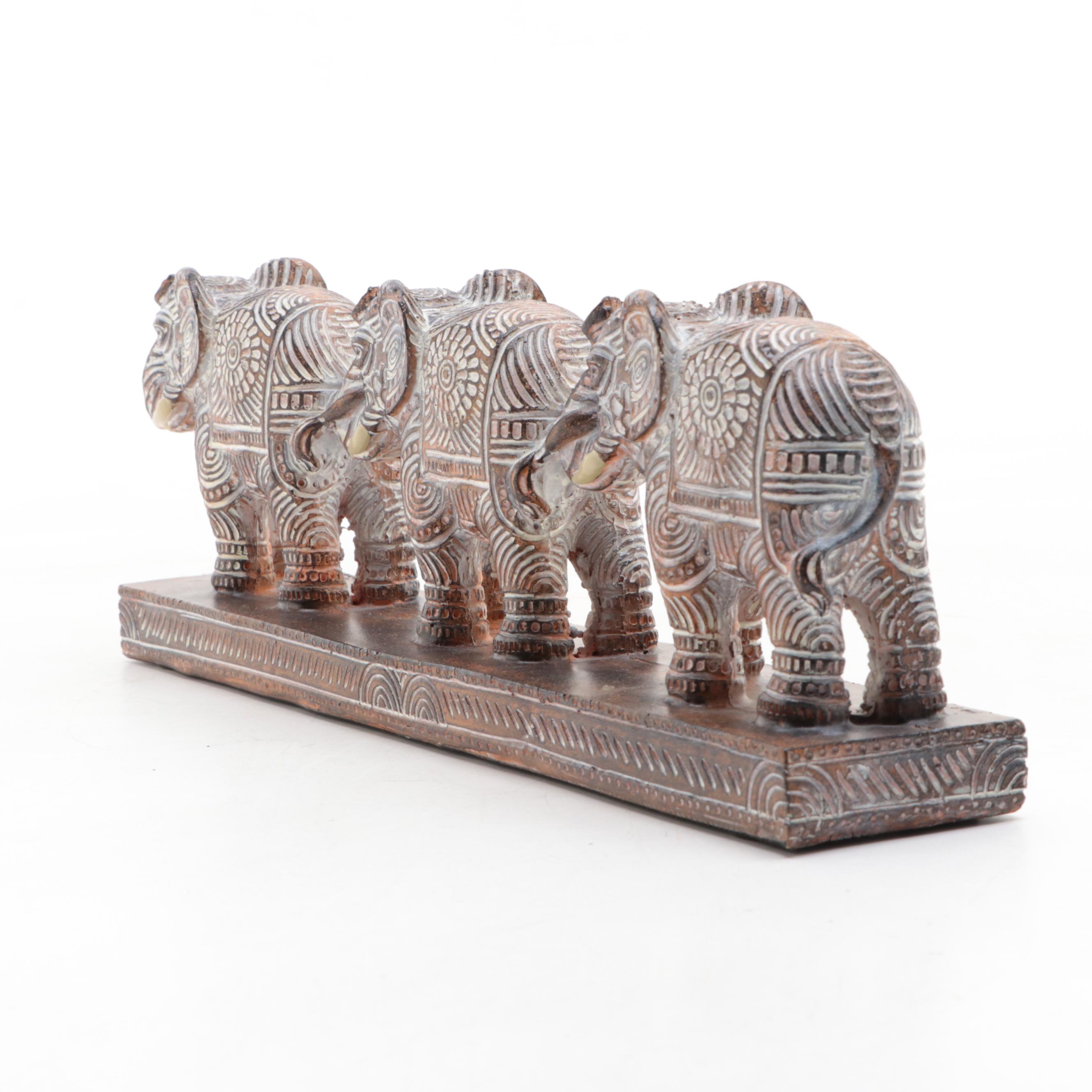 Chinese Pottery Urn With Carved Three-Elephant Figurine