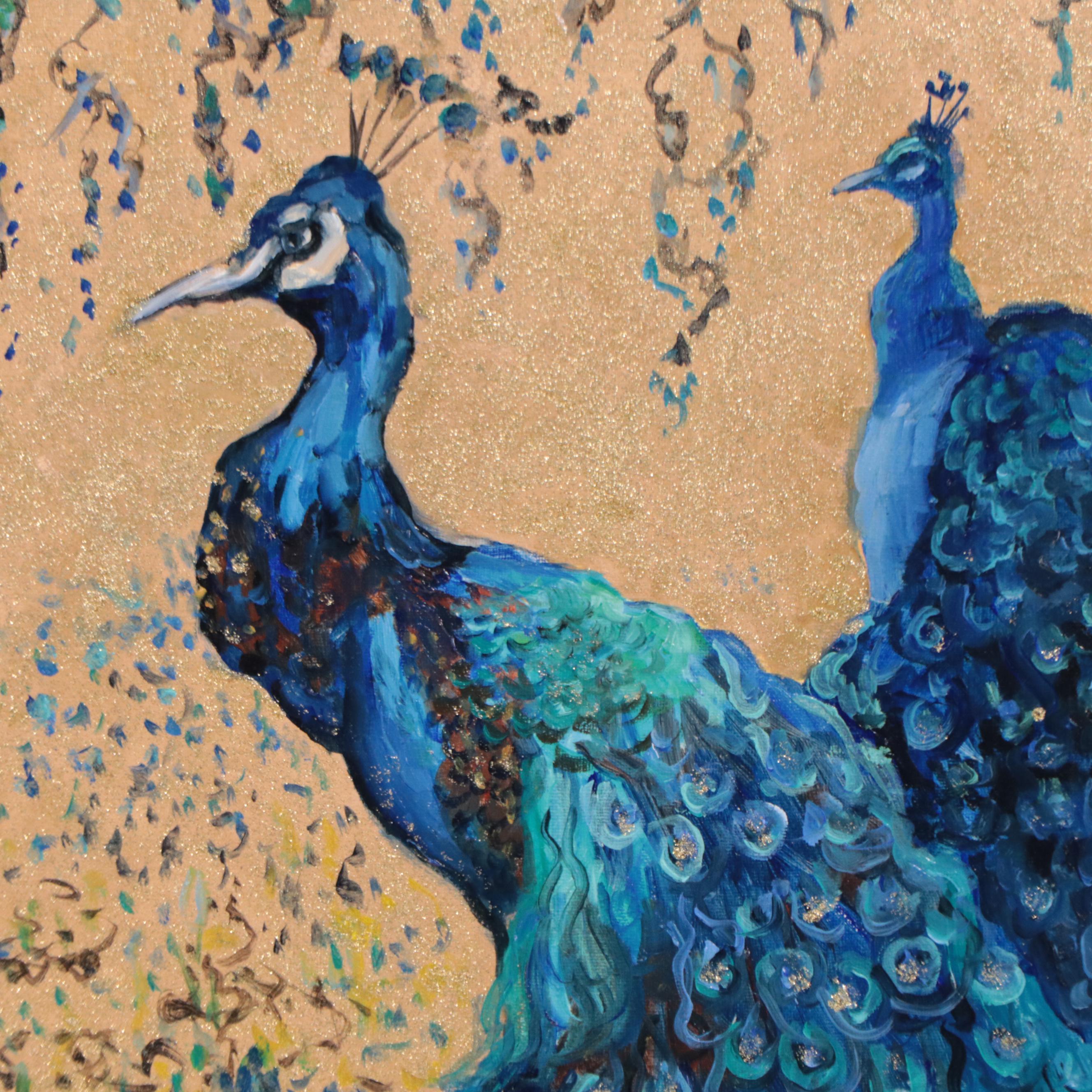 Nataliya Shlomenko Oil Painting "Peacocks On A Golden Background," 2022