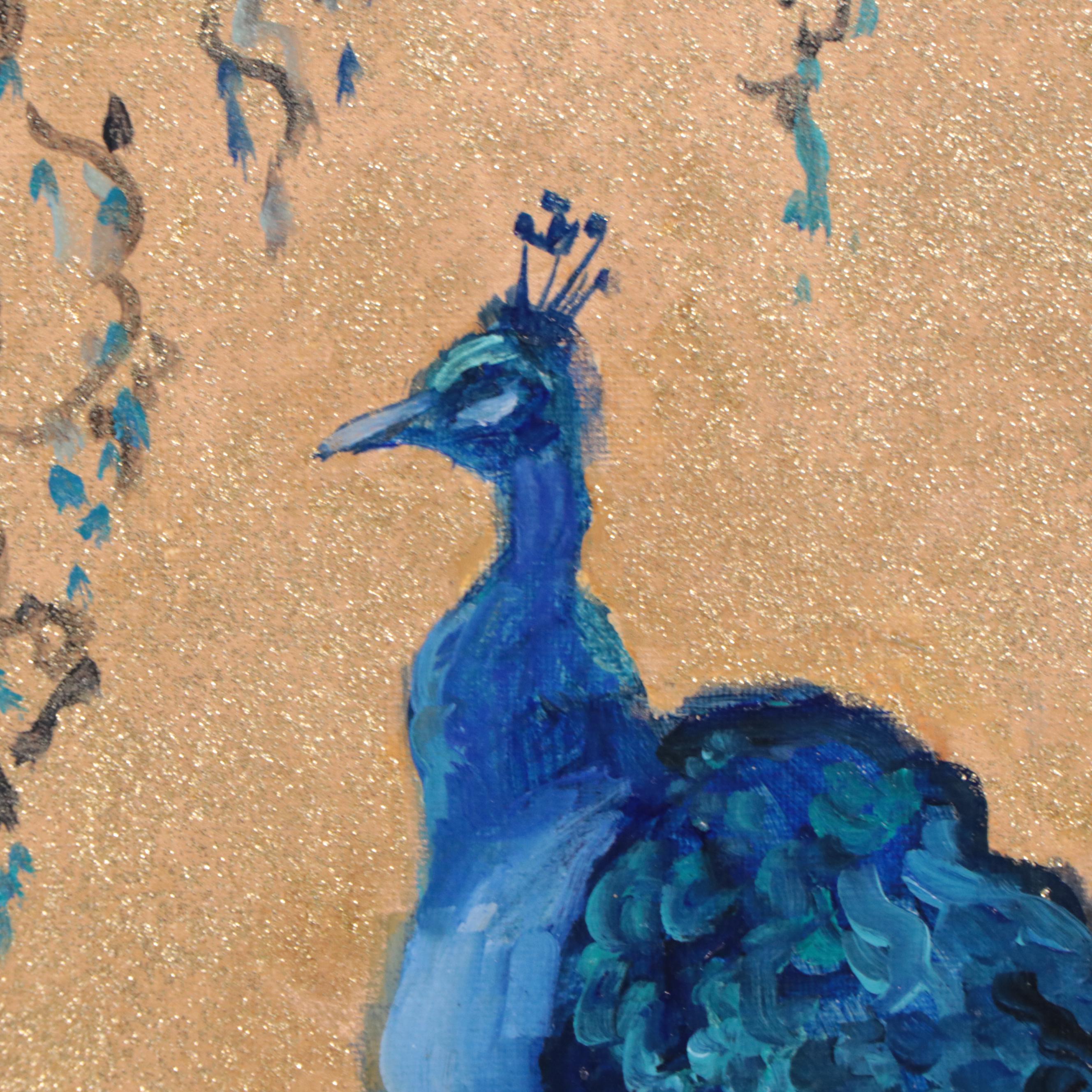 Nataliya Shlomenko Oil Painting "Peacocks On A Golden Background," 2022