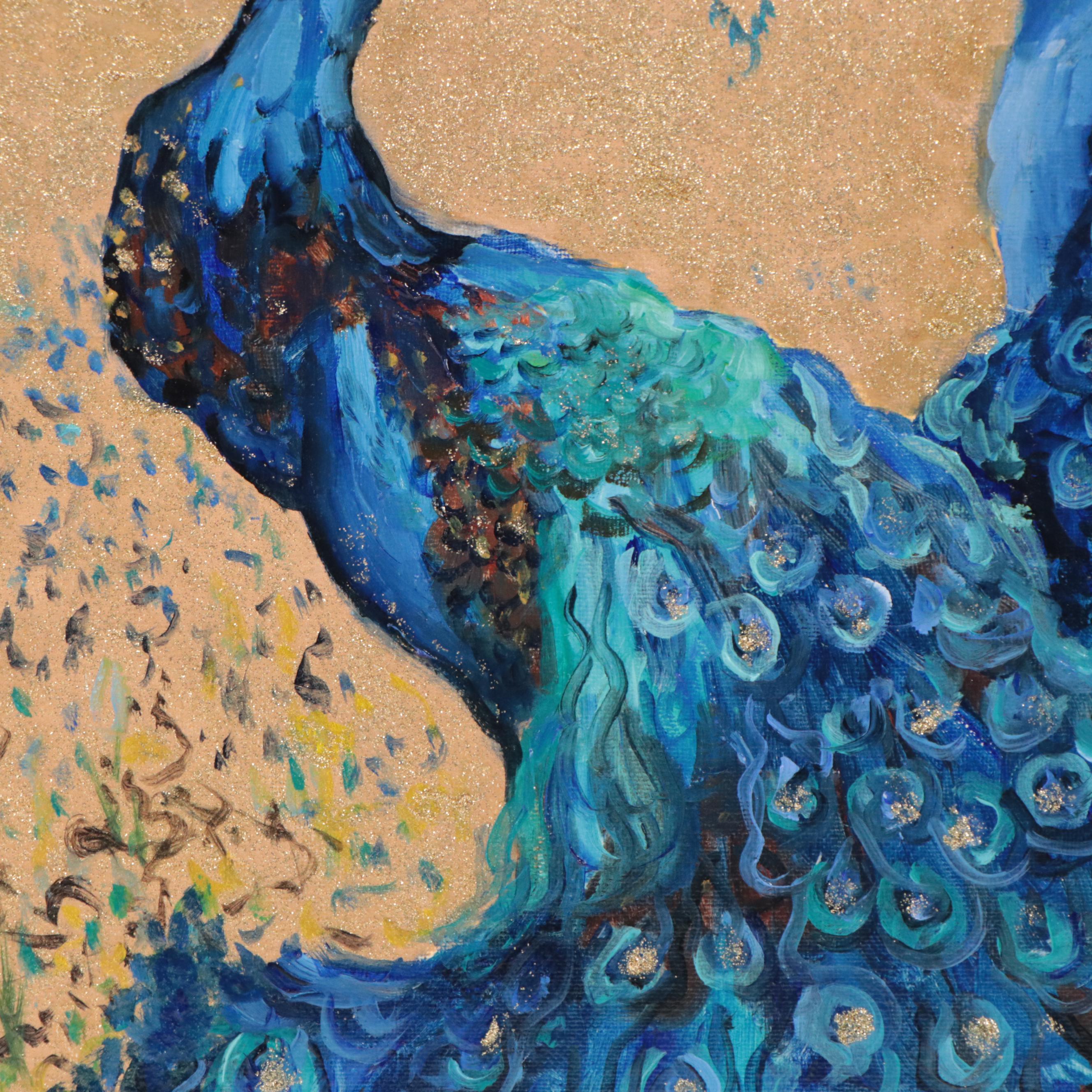 Nataliya Shlomenko Oil Painting "Peacocks On A Golden Background," 2022