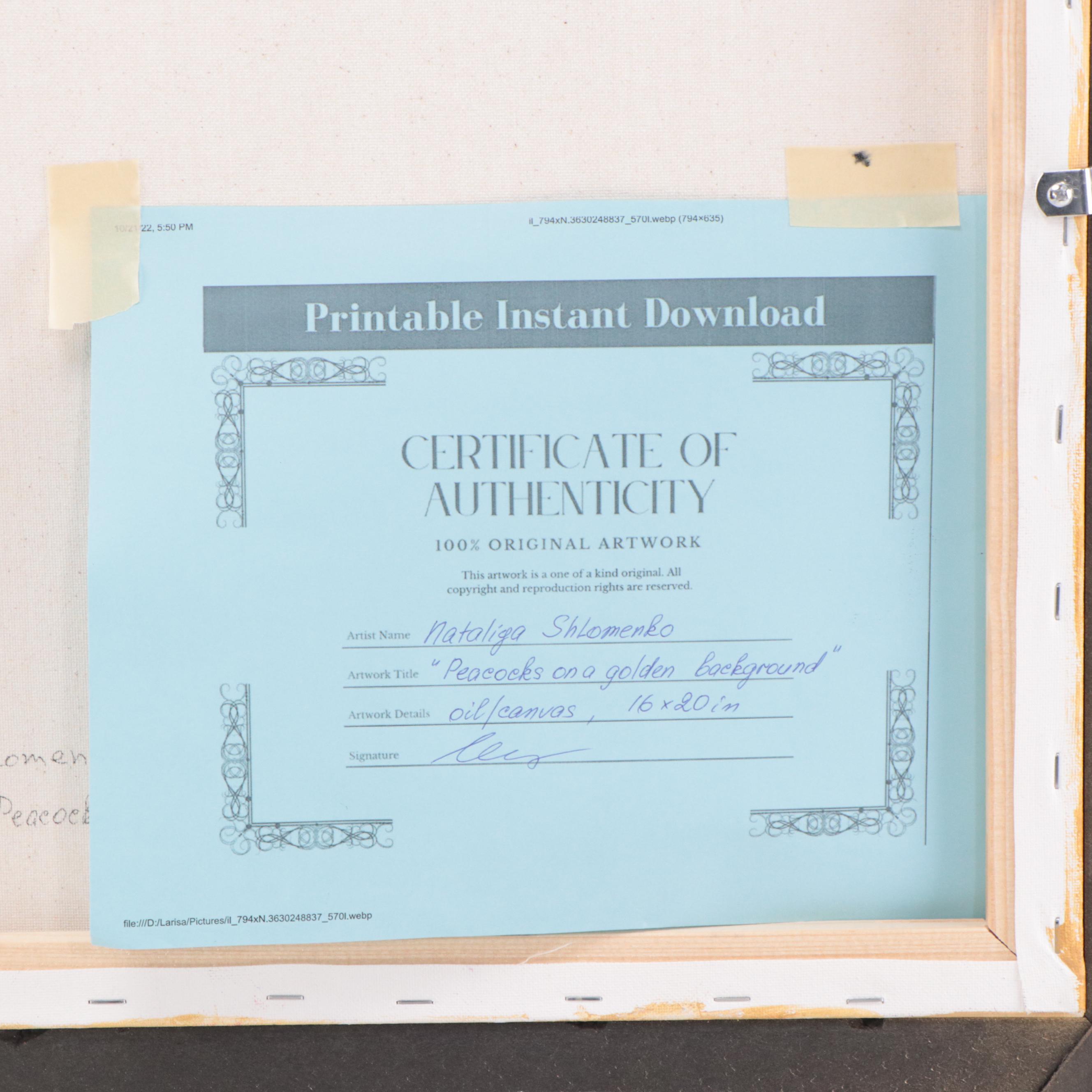 Nataliya Shlomenko Oil Painting "Peacocks On A Golden Background," 2022