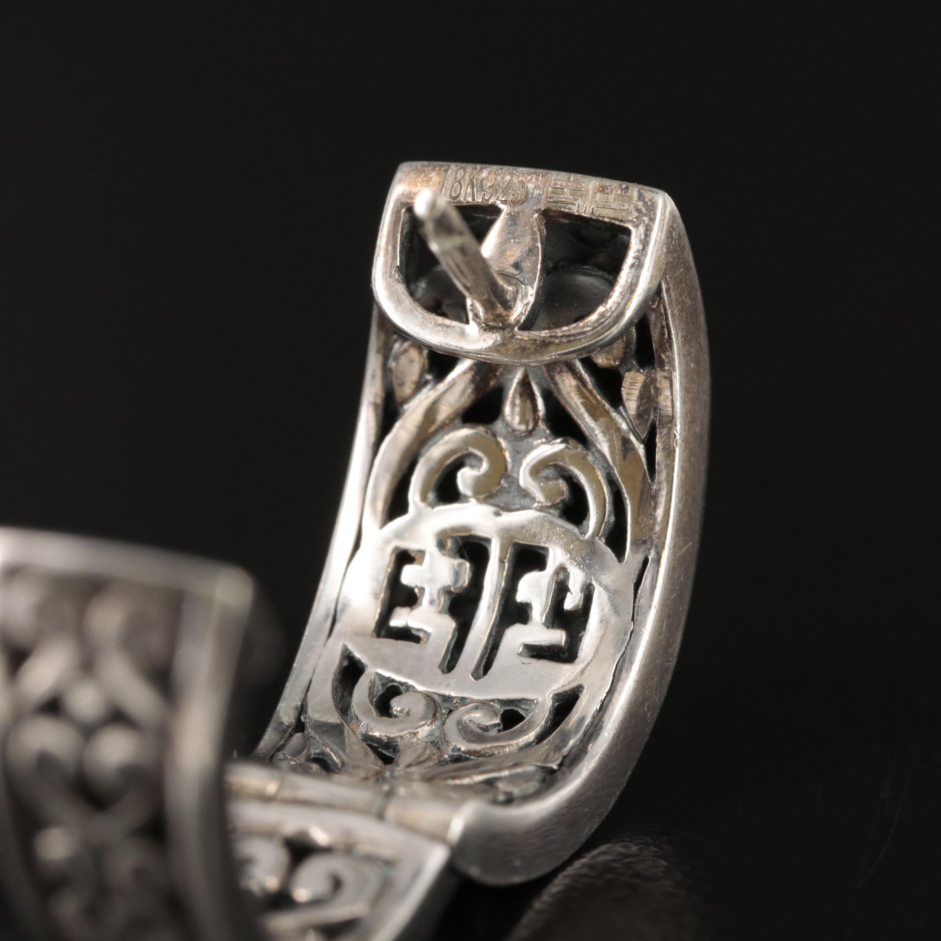 EFFY Sterling Diamond Hoop Earrings with Scroll Design and 18K Accents