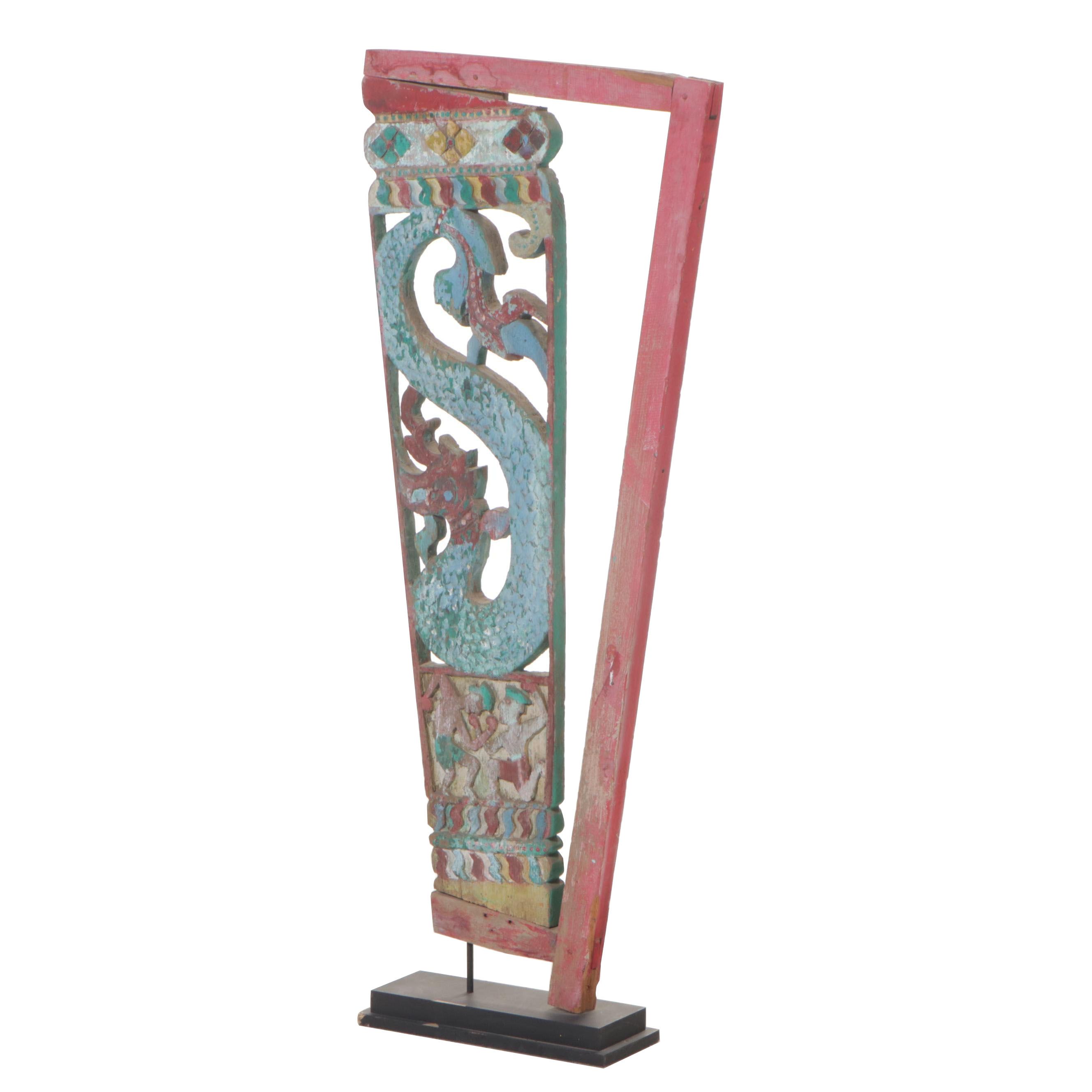 Burmese Teak Buddhist Temple Corbel, Mid-20th Century