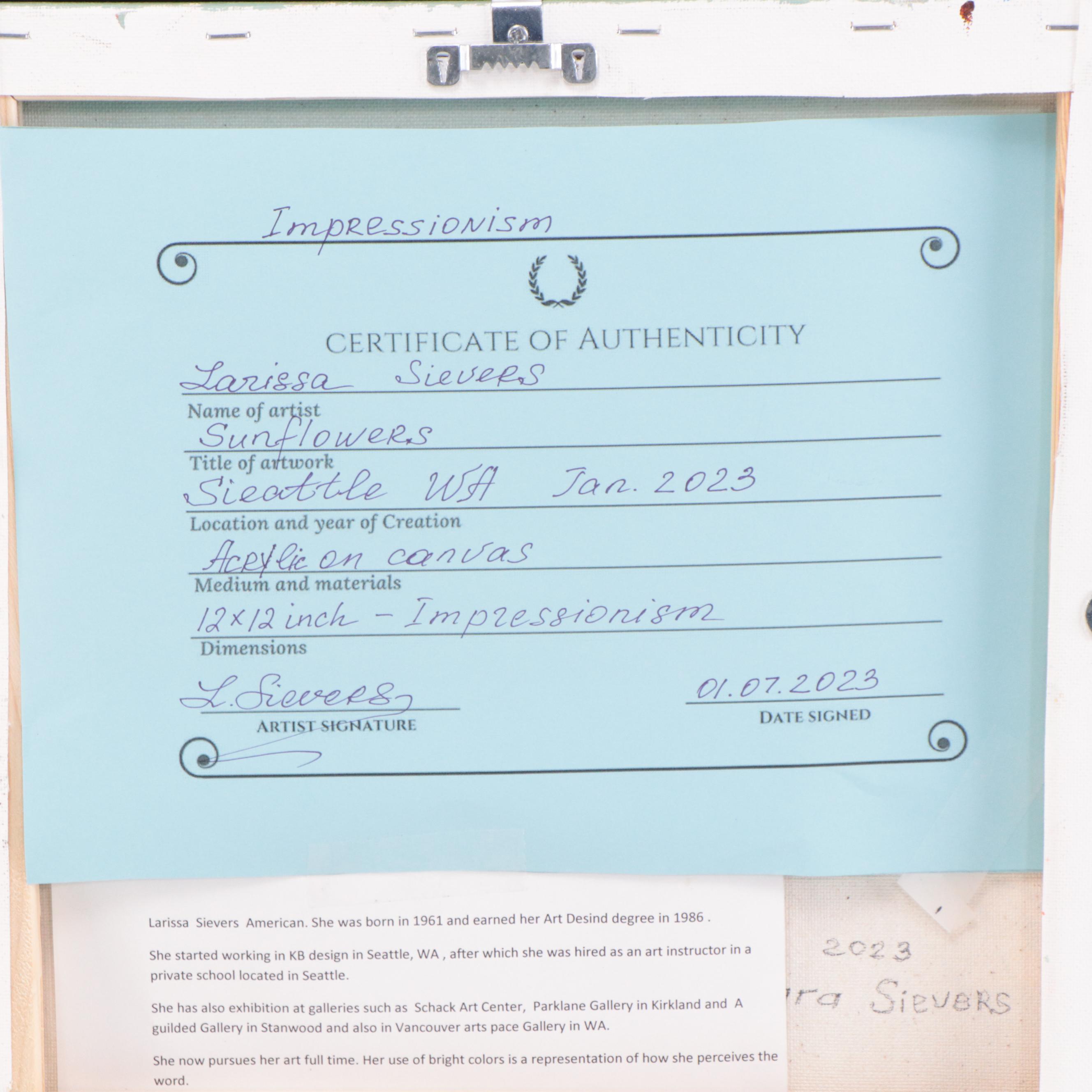 Larissa Sievers Acrylic Painting "Sunflowers," 2023