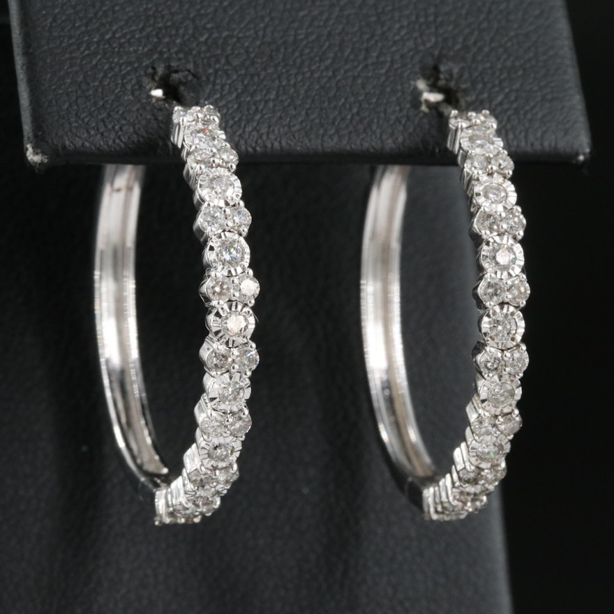 Sterling Diamond Hoop Earrings