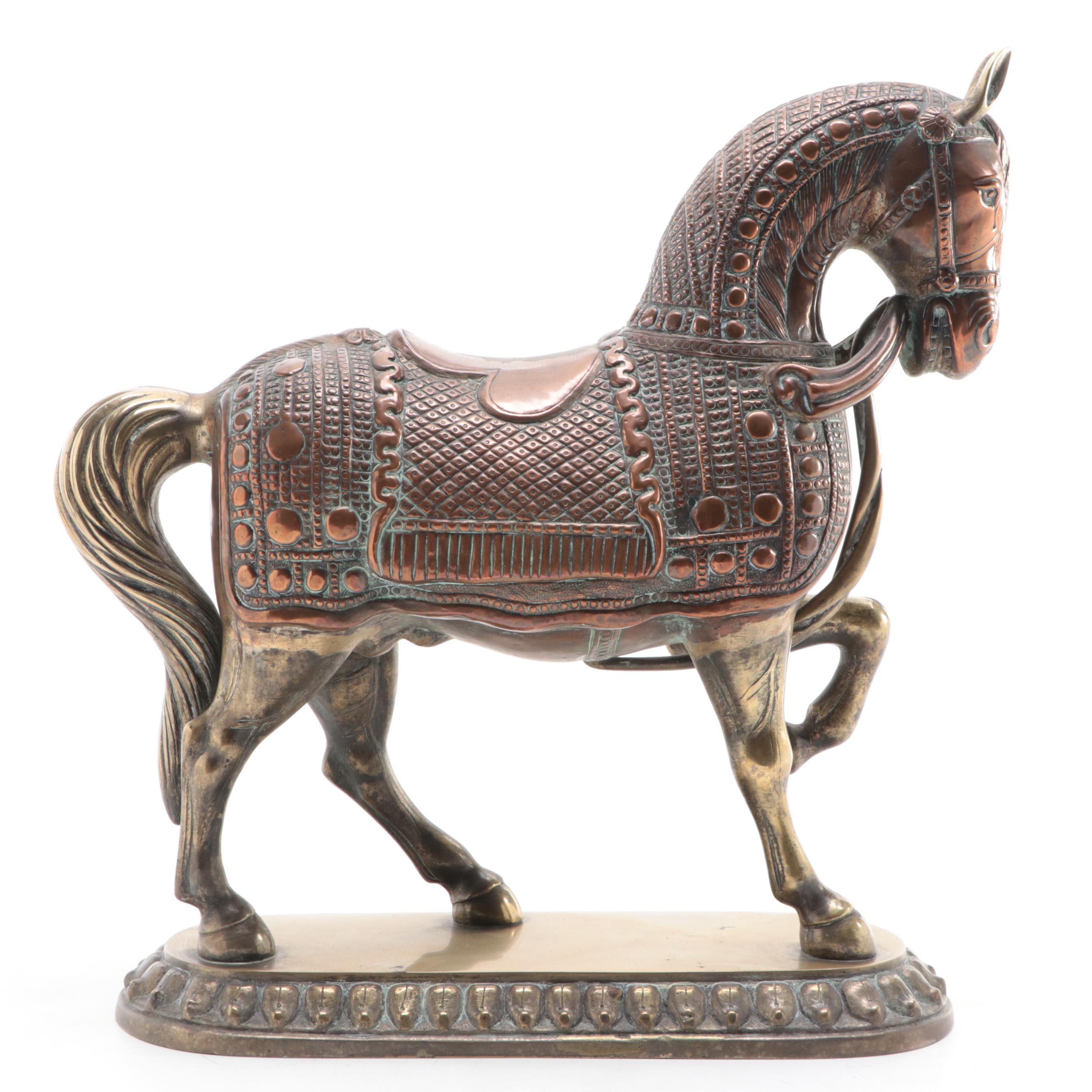 Brass Plated Over Copper Horse Figurine, Early to Mid 20th Century
