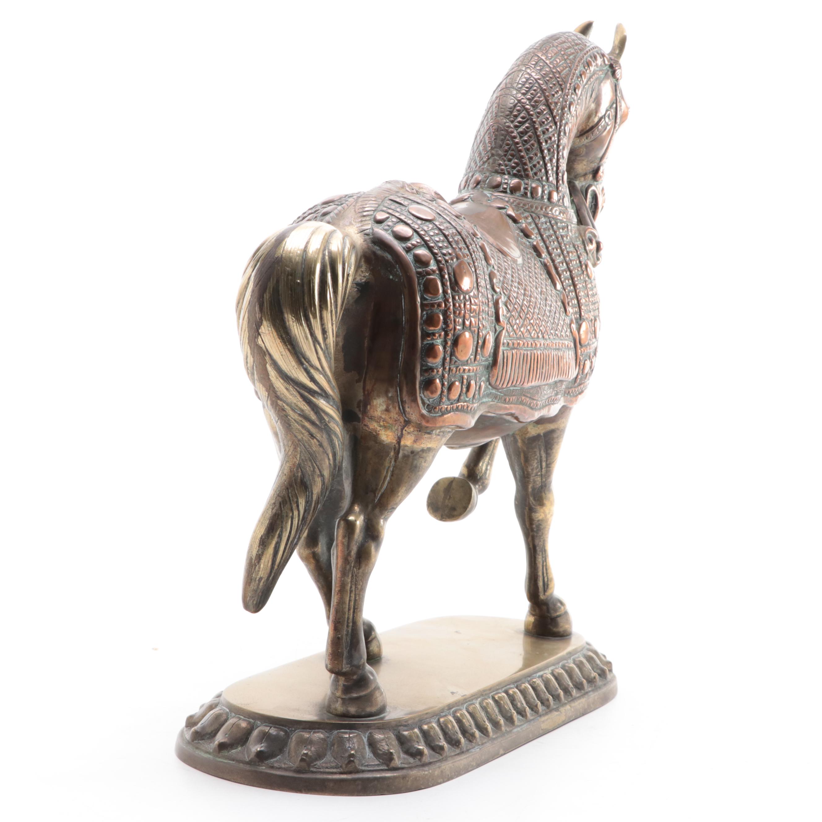 Brass Plated Over Copper Horse Figurine, Early to Mid 20th Century
