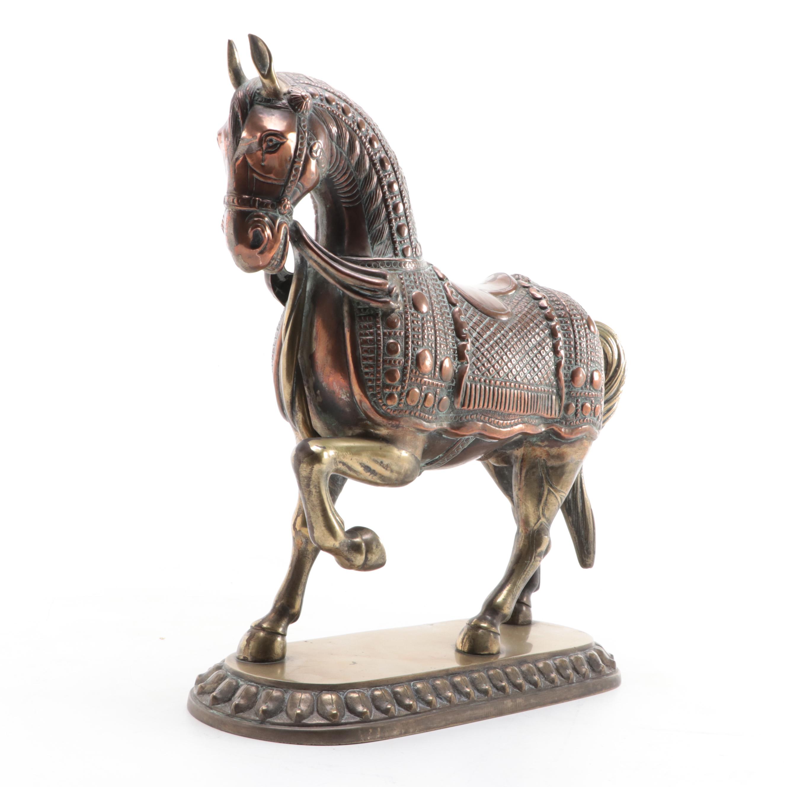 Brass Plated Over Copper Horse Figurine, Early to Mid 20th Century