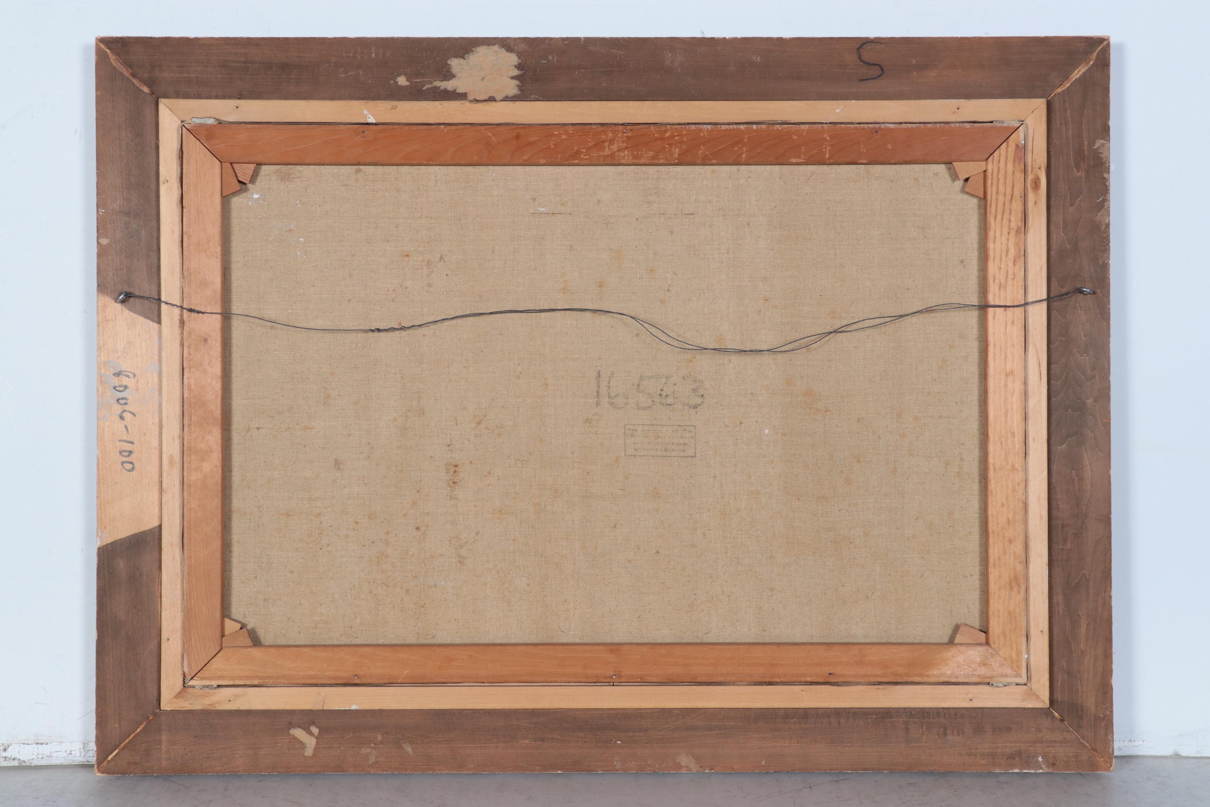 László Neogrády Landscape Oil Painting of Figures at Bridge