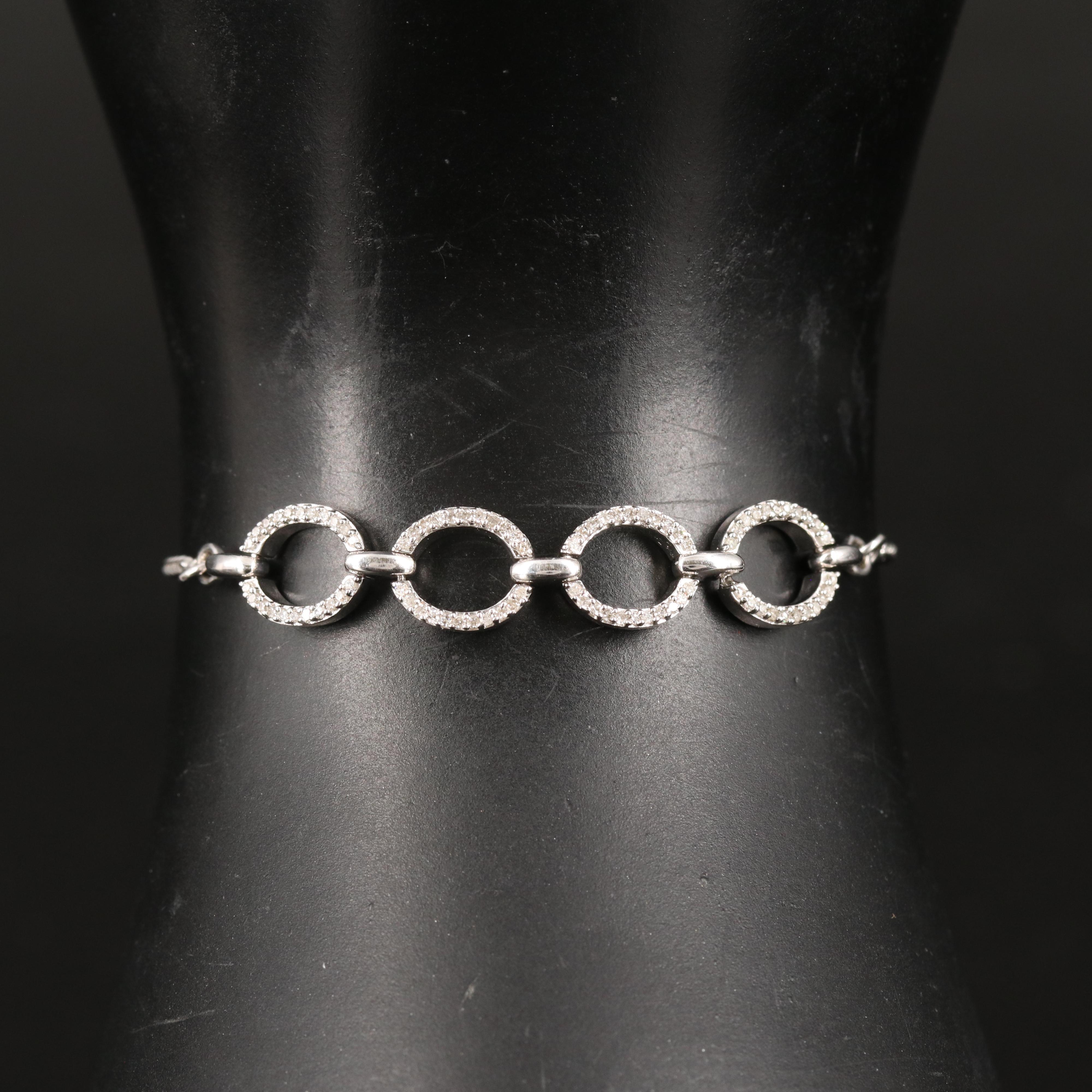 Diamond Oval Link Bolo Bracelet in Sterling
