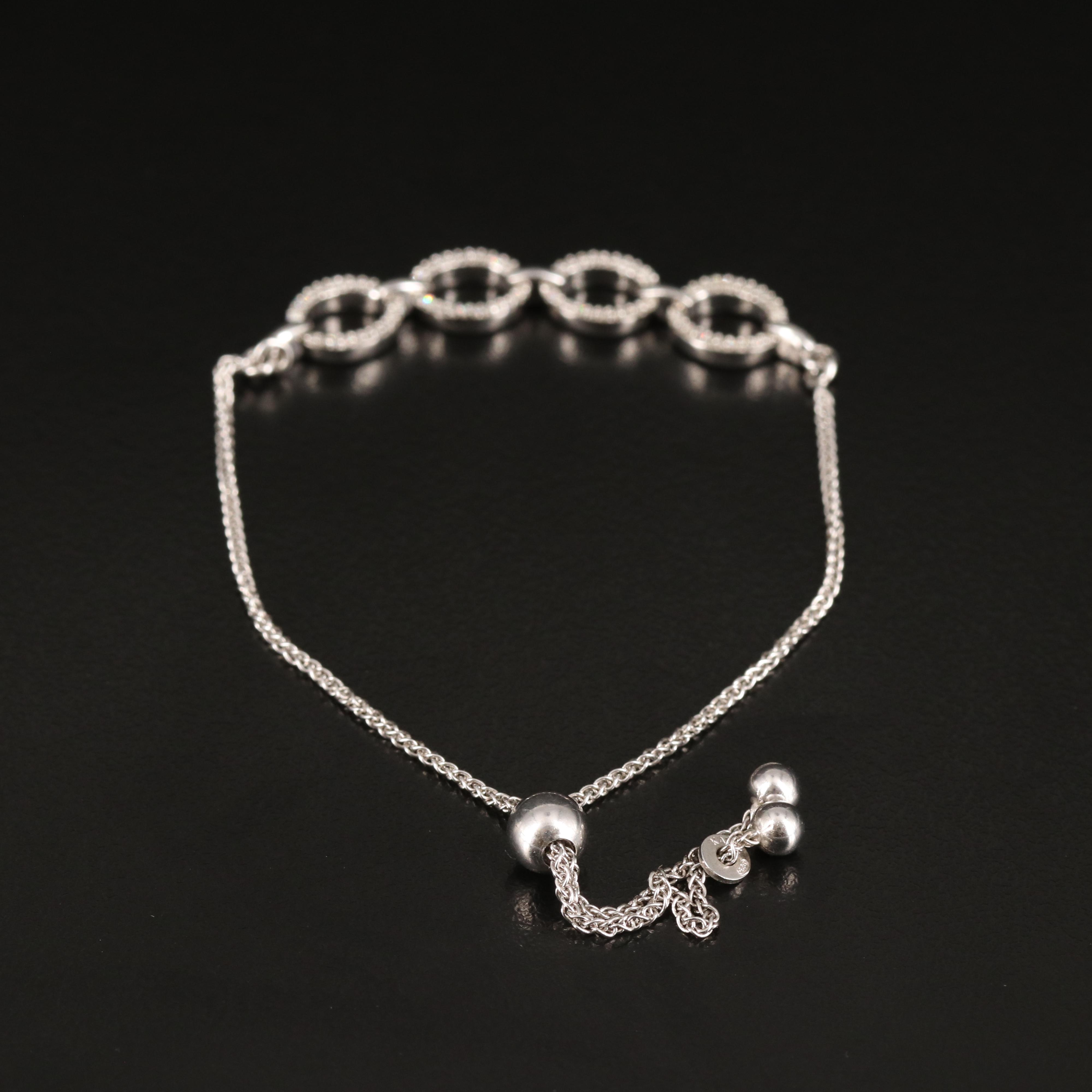 Diamond Oval Link Bolo Bracelet in Sterling