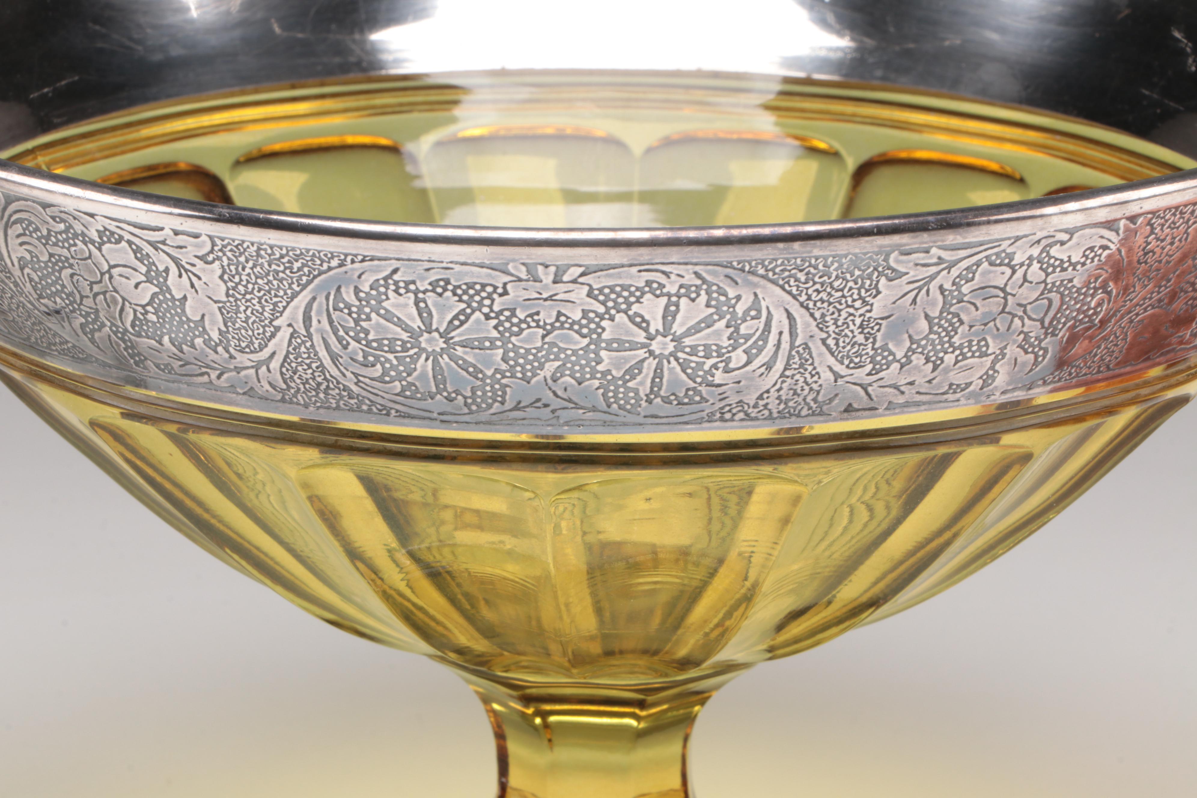 Mosser "Thistle" Pitcher with Other Art Deco Silver Accented Tableware