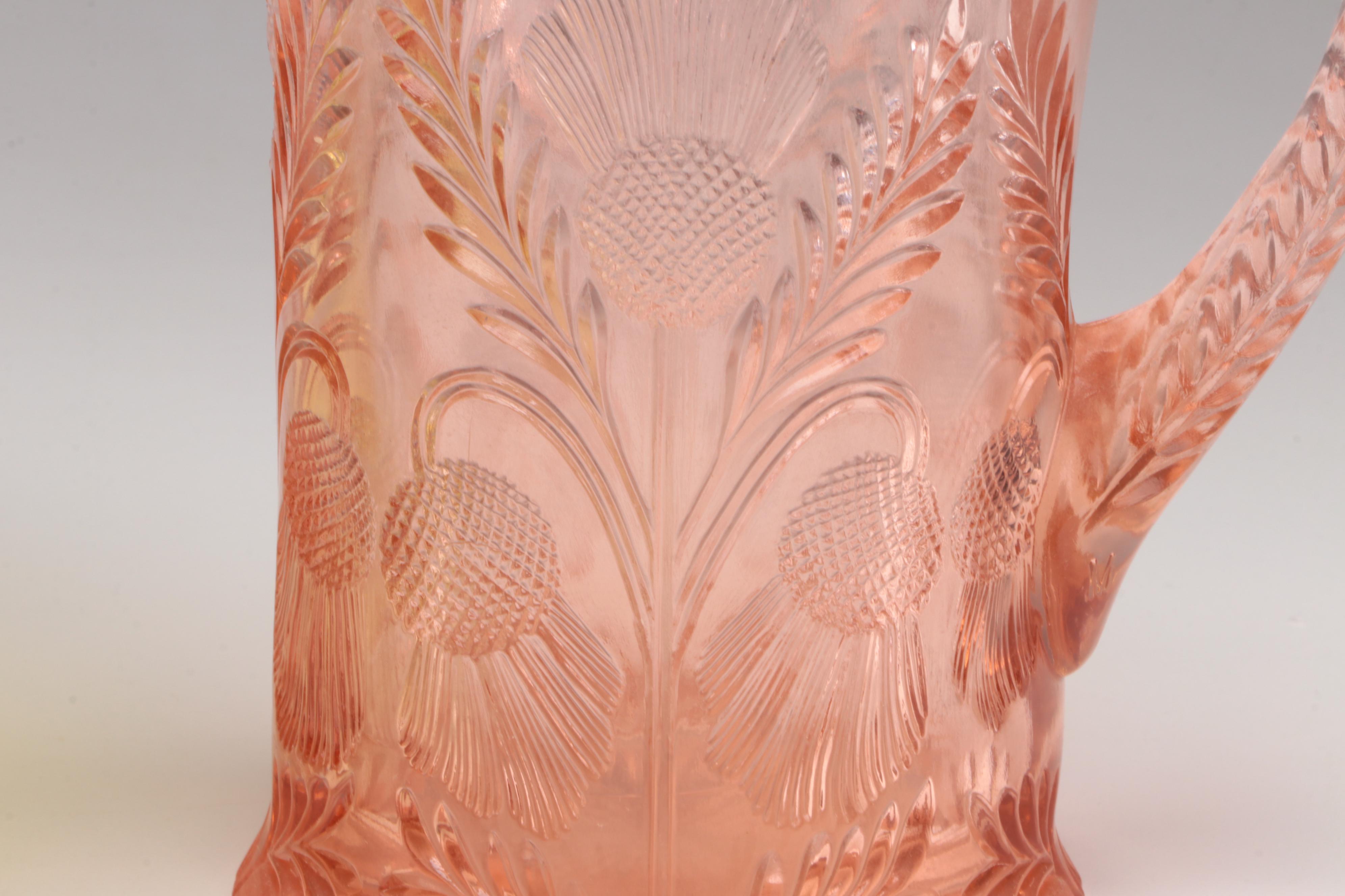 Mosser "Thistle" Pitcher with Other Art Deco Silver Accented Tableware