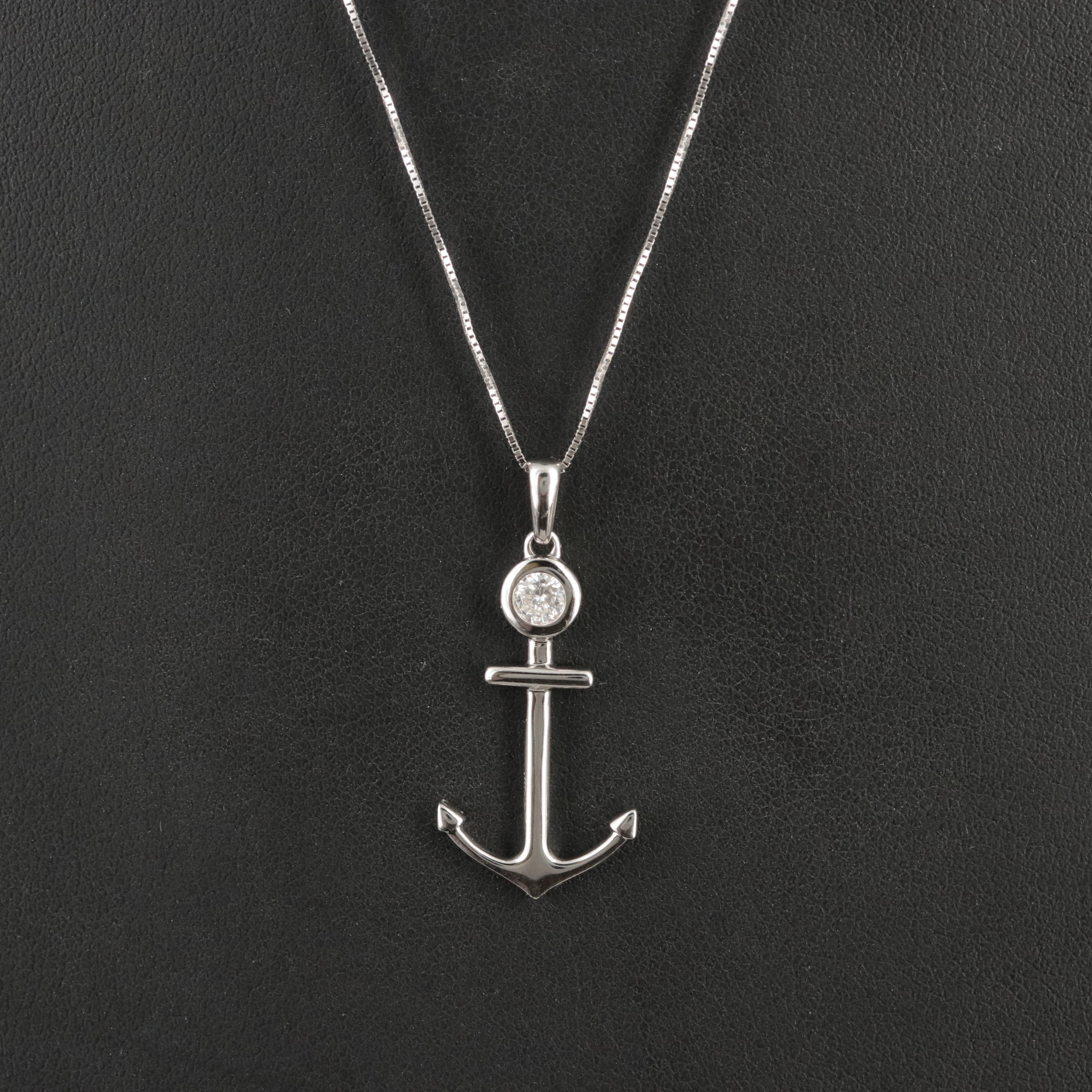 14K 0.18 CT Diamond Anchor Pendant Necklace