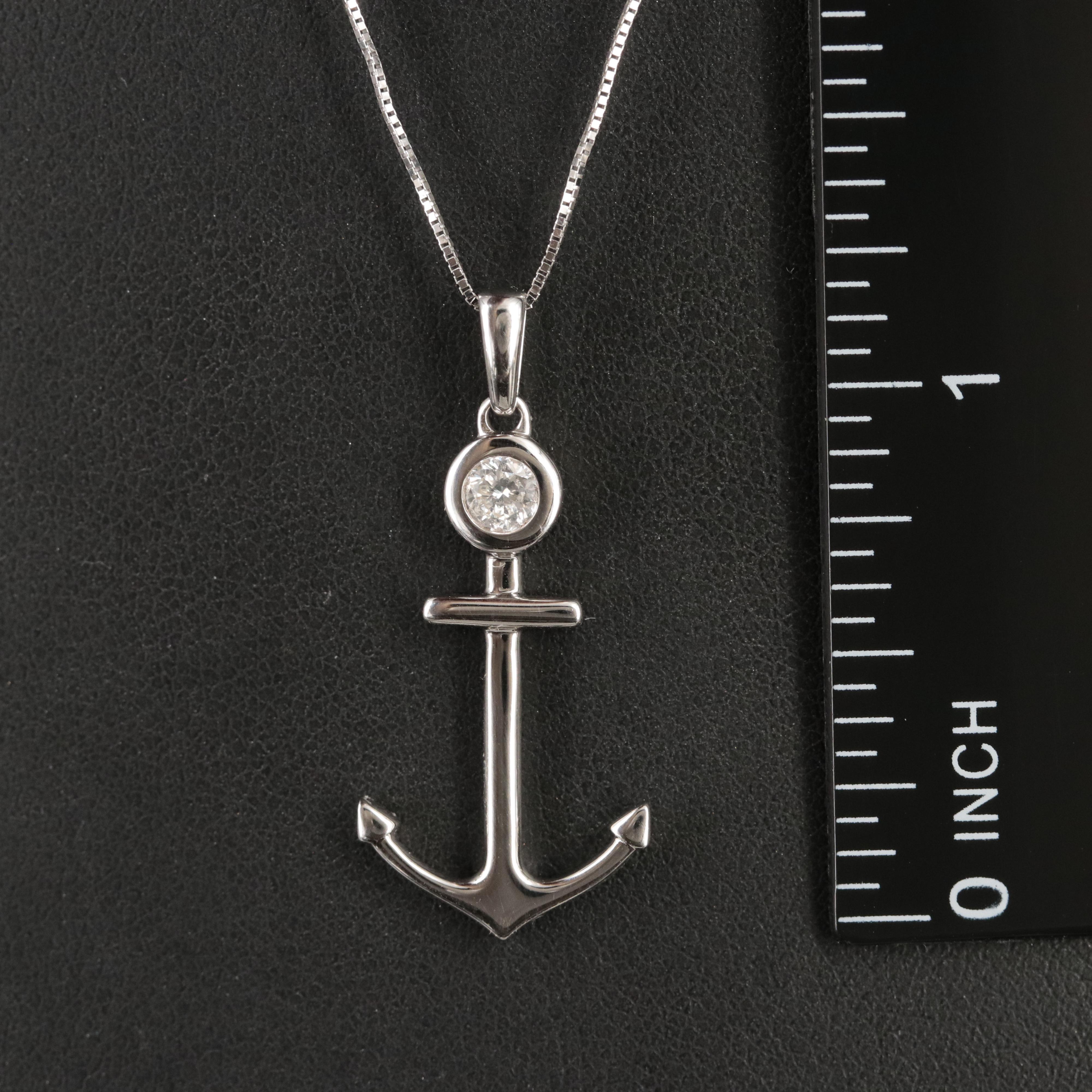 14K 0.18 CT Diamond Anchor Pendant Necklace