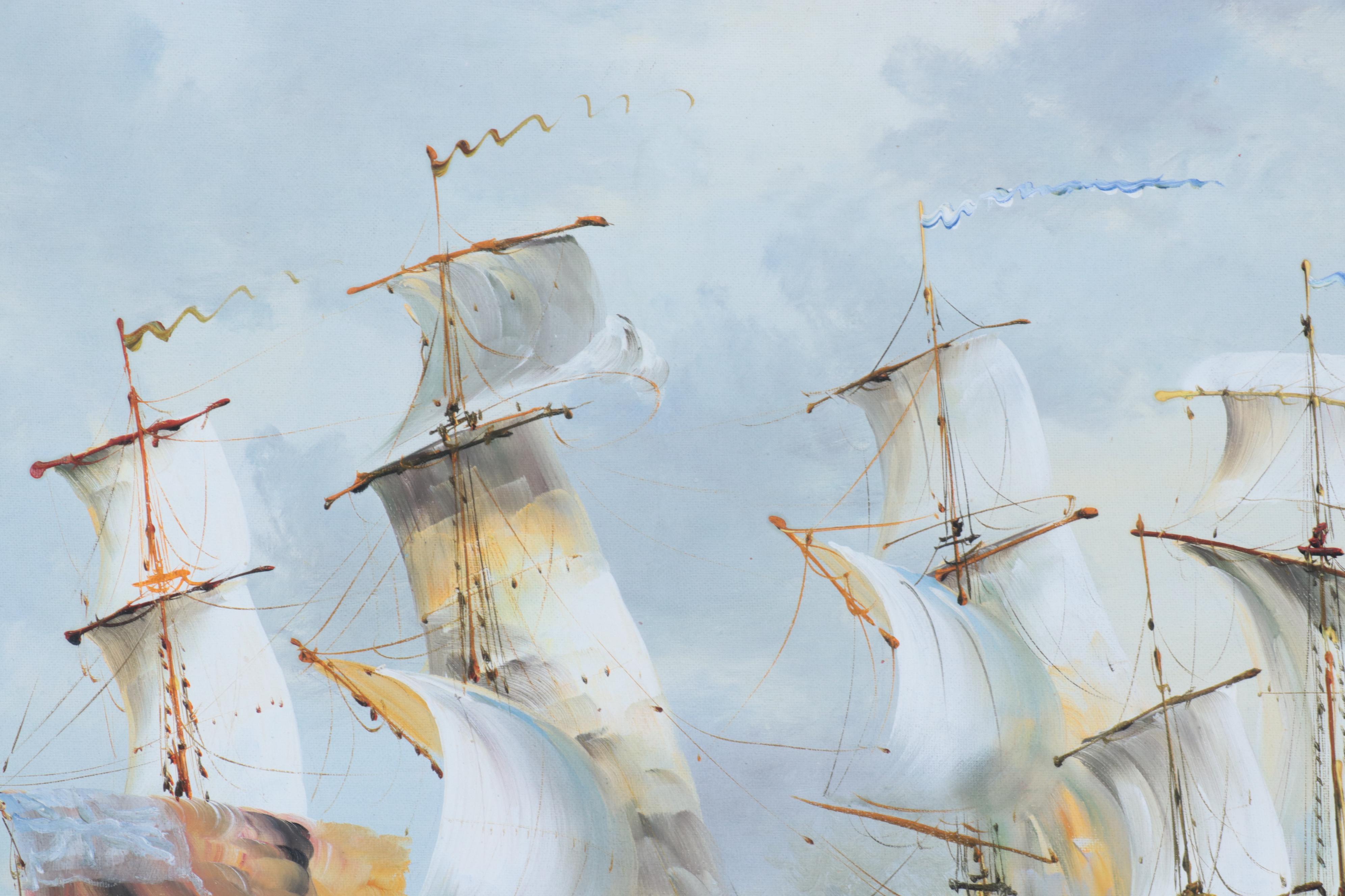 Maritime Oil Painting of Battle on the Sea