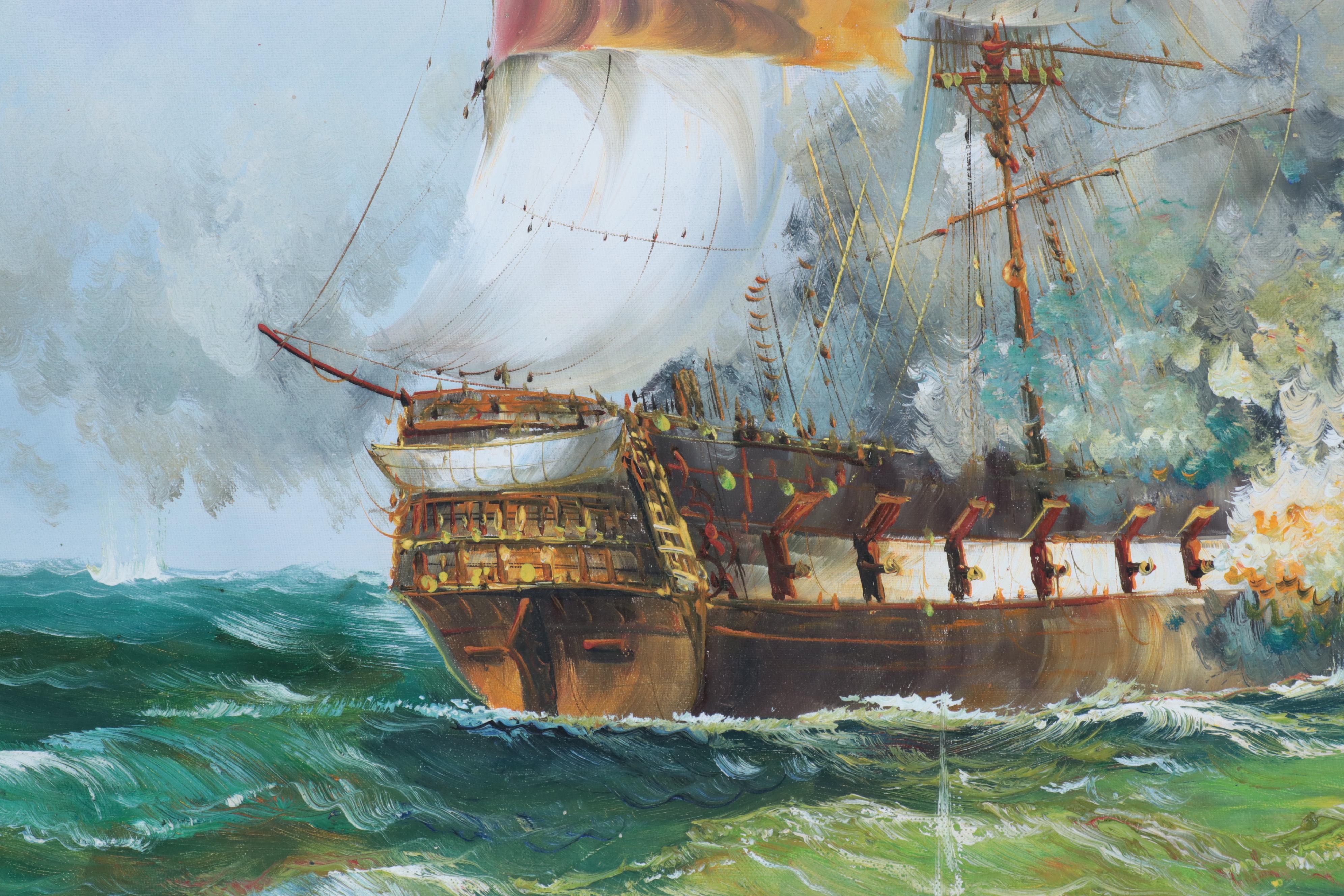 Maritime Oil Painting of Battle on the Sea
