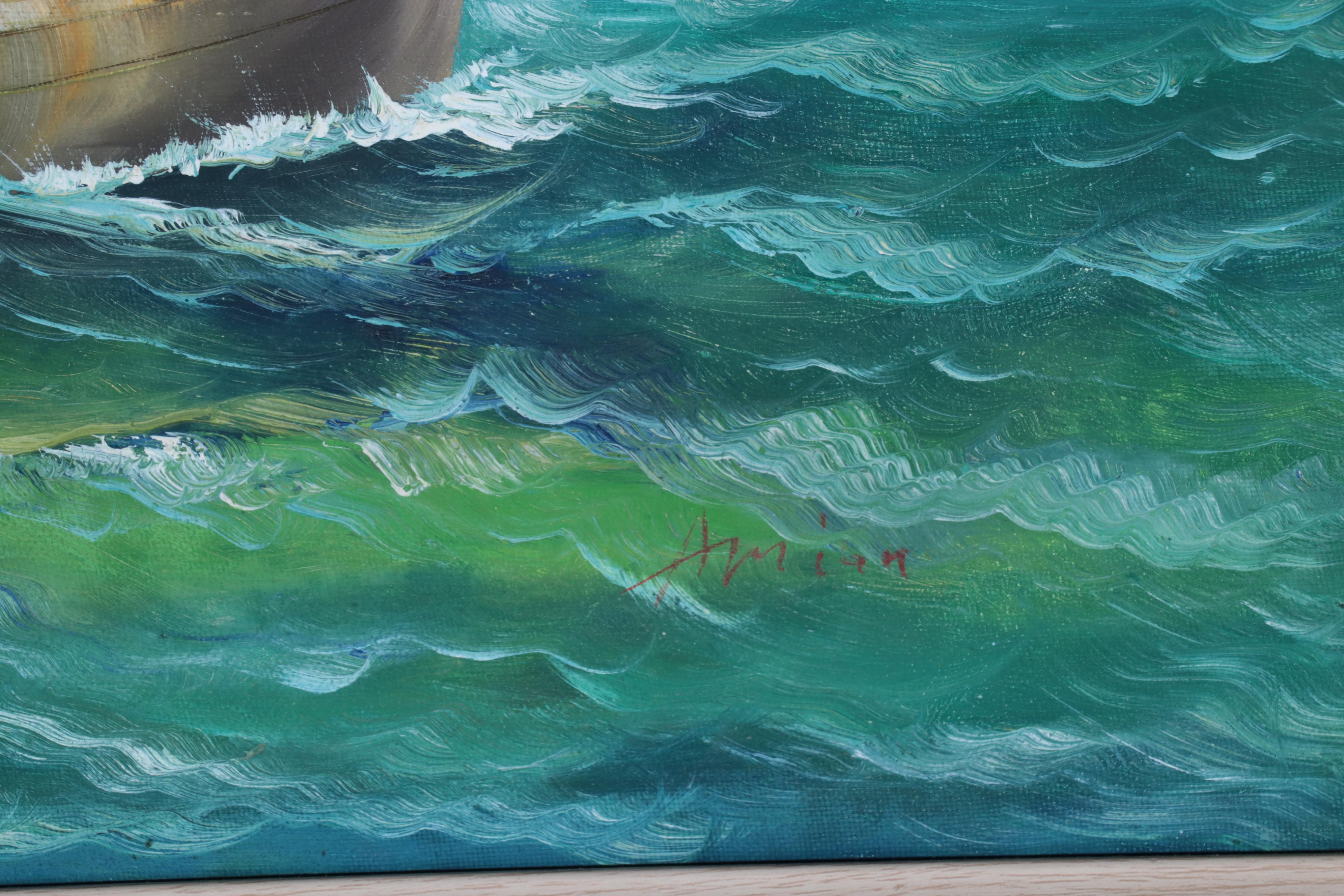 Maritime Oil Painting of Battle on the Sea