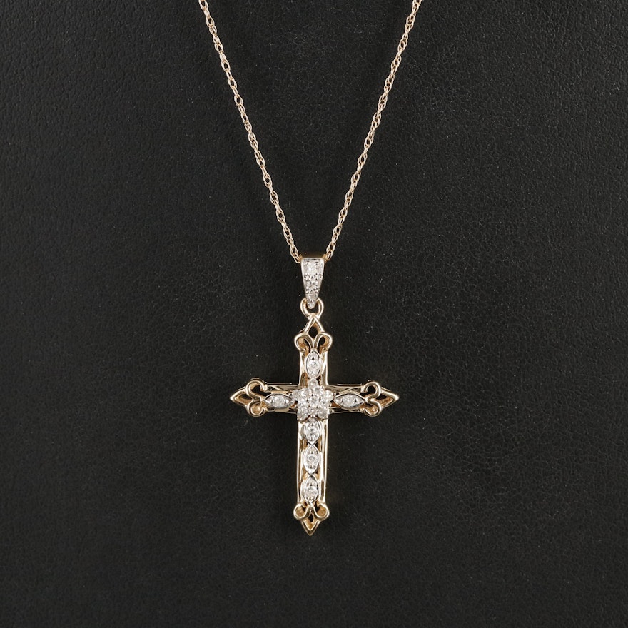 14K 0.12 CTW Diamond Cross Pendant Necklace