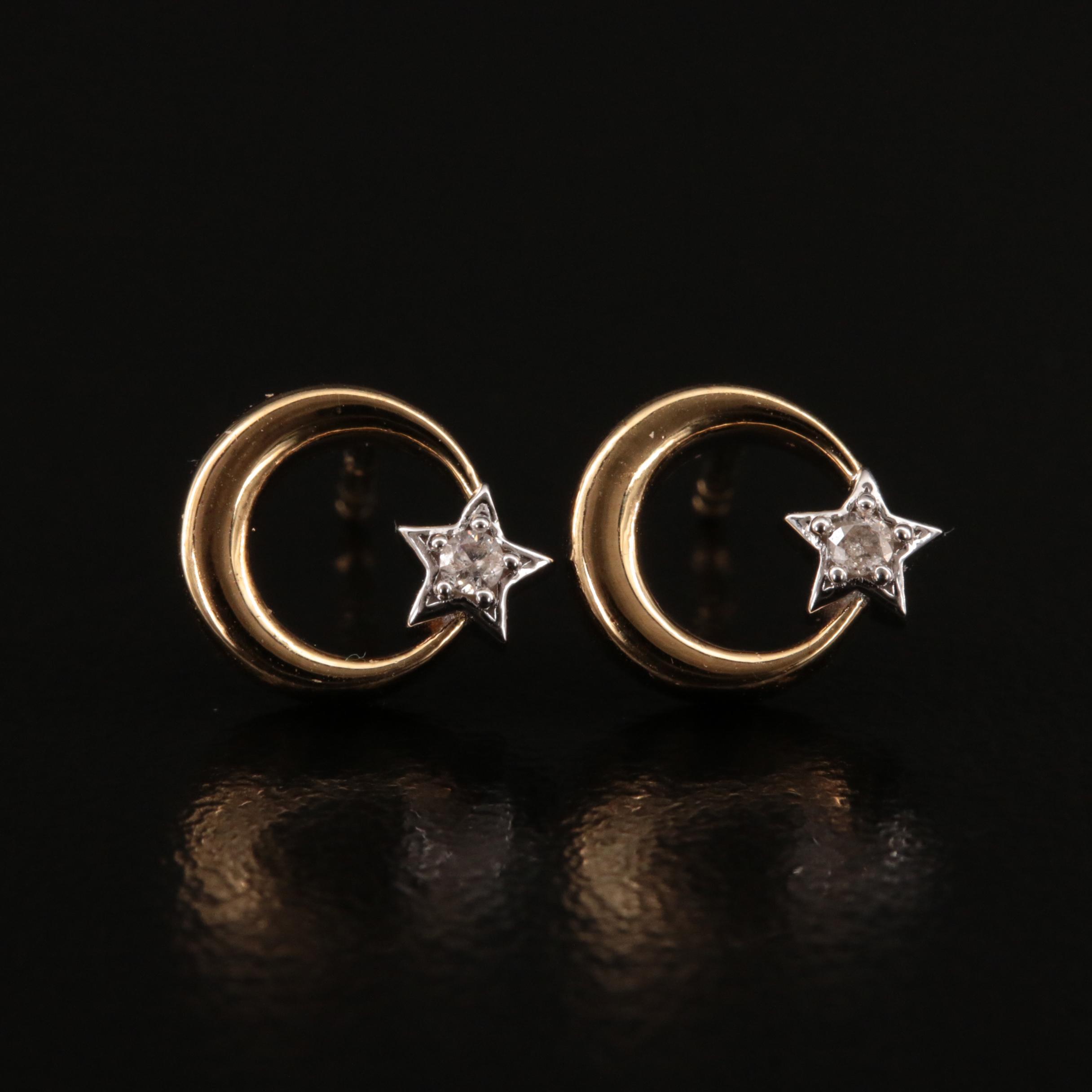 Sterling Circle and Diamond Star Stud Earrings